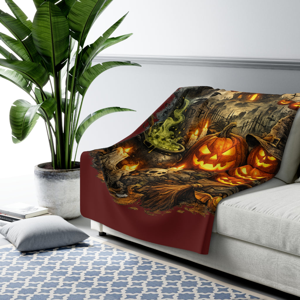 Halloween Sherpa Blanket - Haunted Pumpkin Jack-O'-Lantern Design