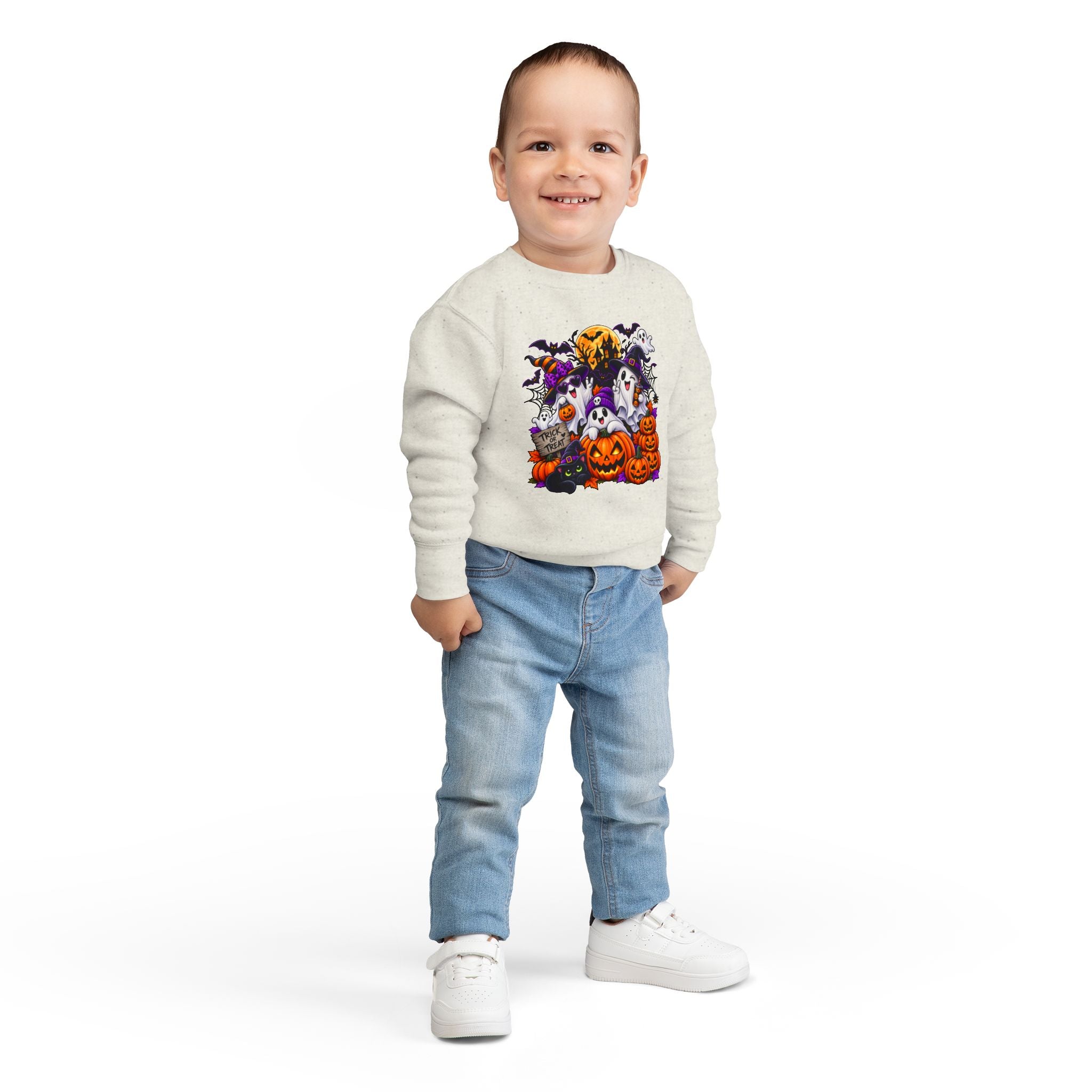 Toddler Sweatshirt — Cute Halloween Ghosts & Jack-O’-Lanterns Design