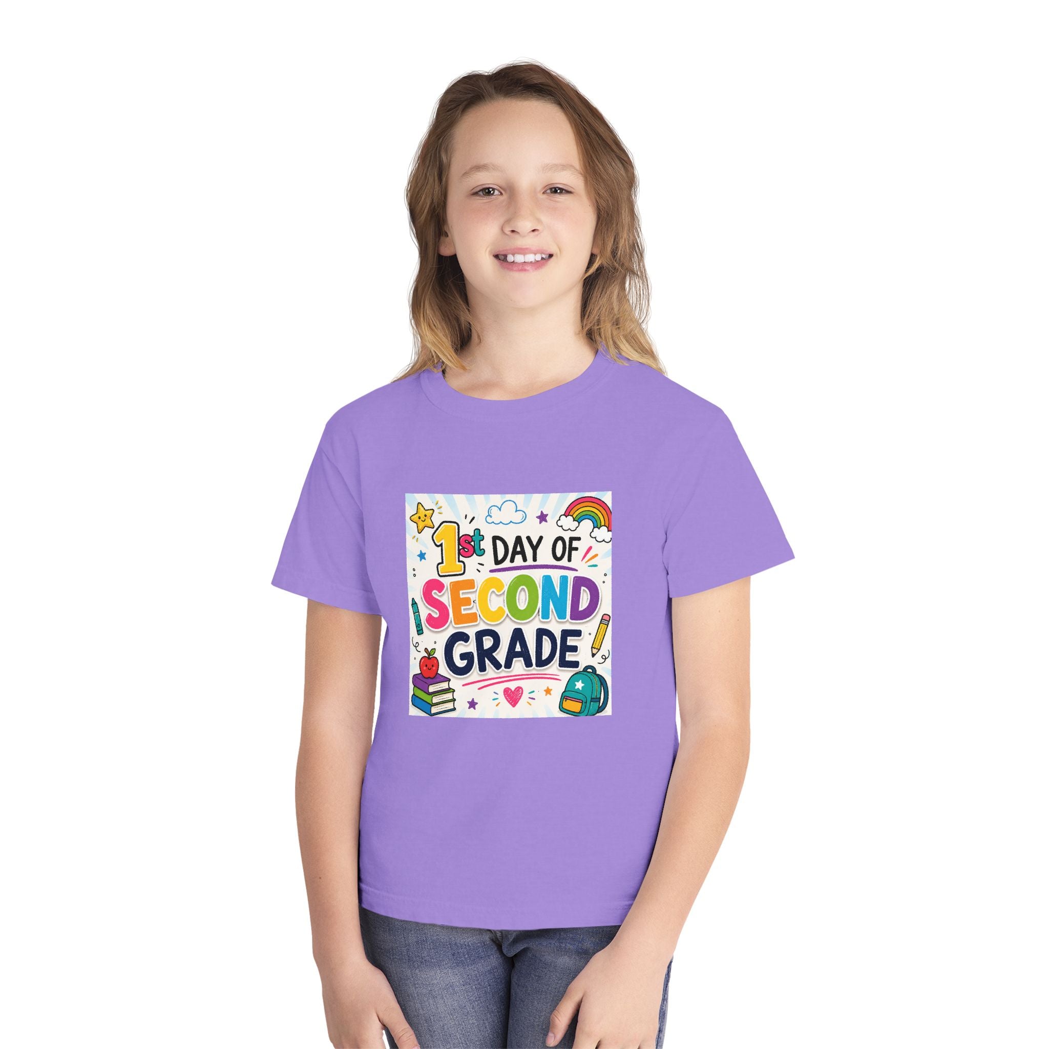 Youth Tee — "1st Day of Second Grade" Colorful Back-to-School Shirt