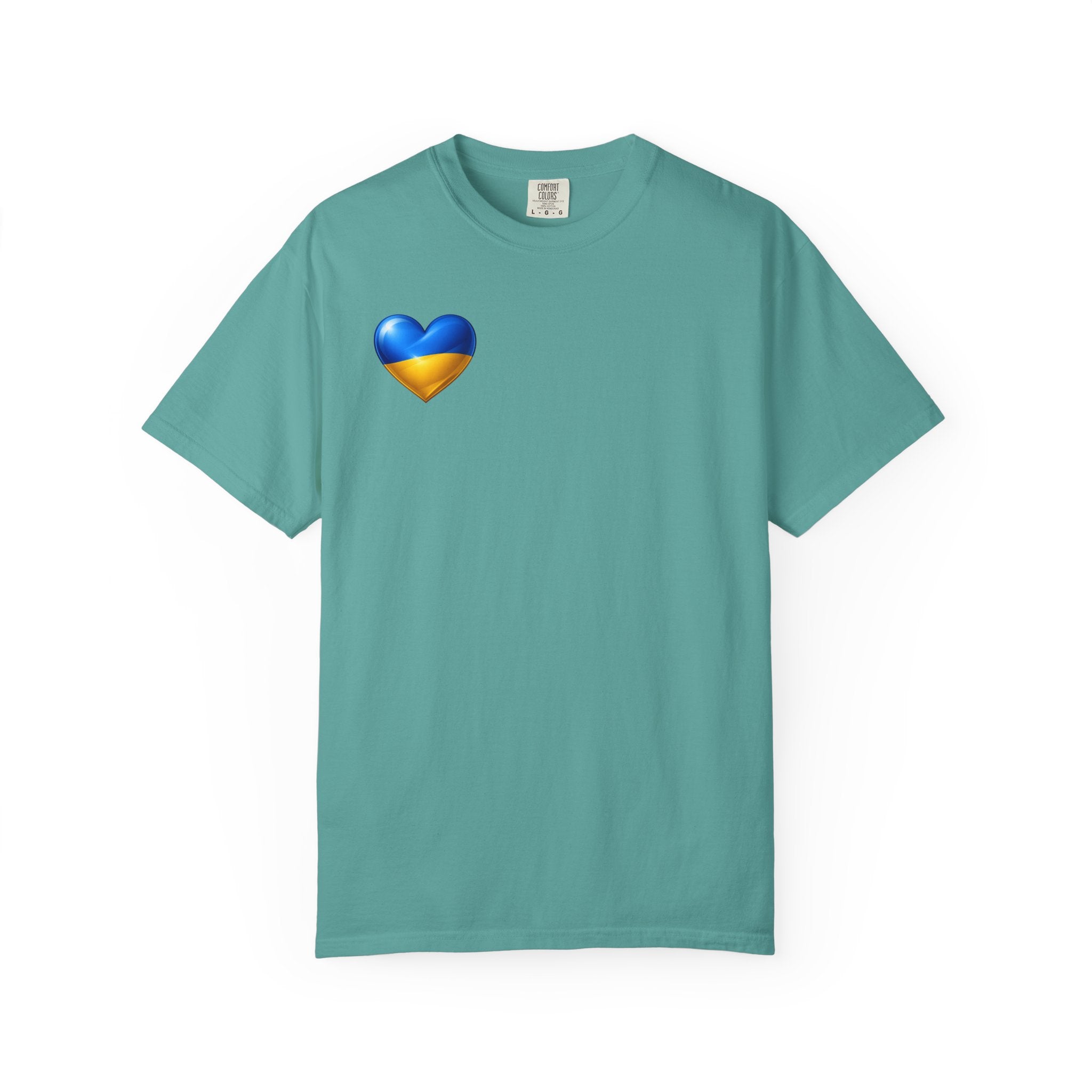 T-Shirt — USA & Ukraine Flag Heart Graphic Tee (Back Flag Image)