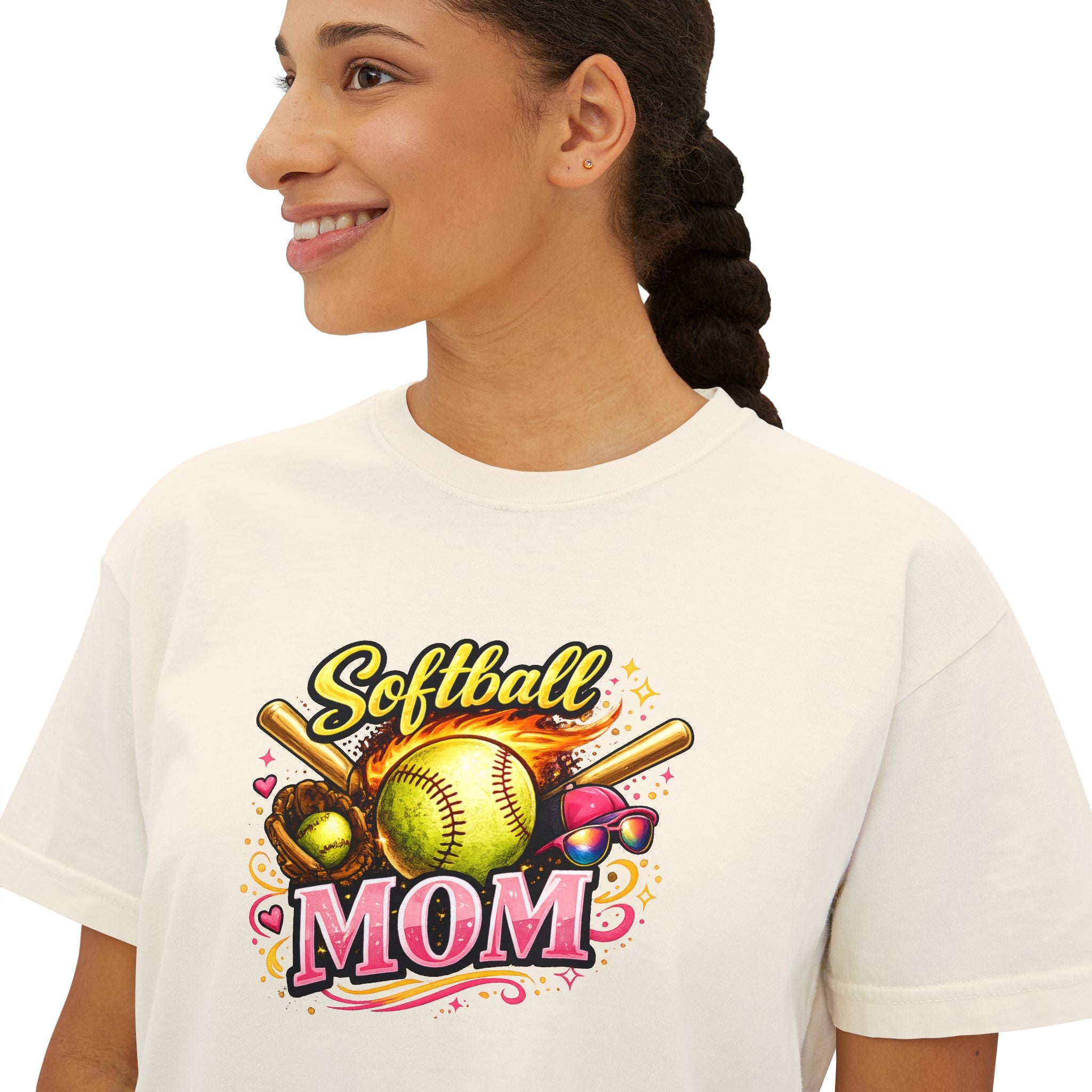 Softball Mom Boxy Tee — Cute Retro Softball Graphic for Baseball Moms