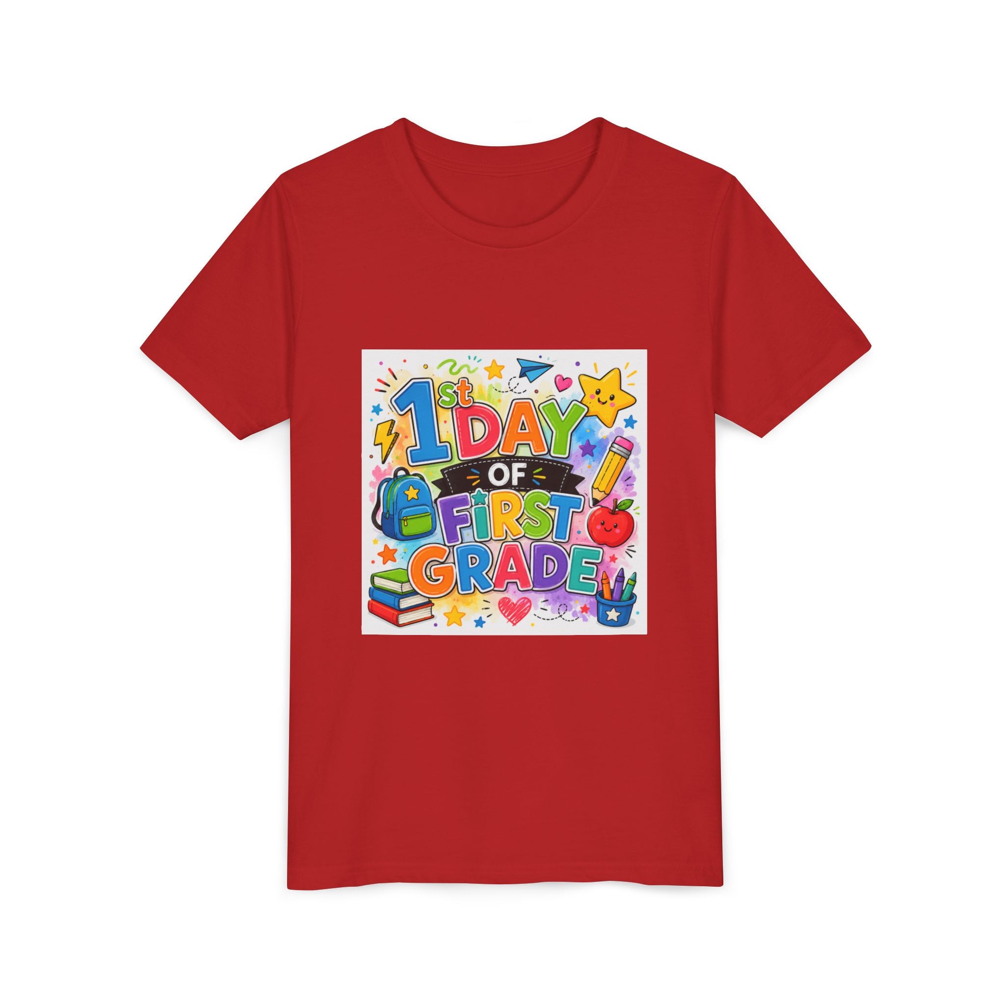 1st Day of First Grade Youth Tee — Colorful Back-to-School Kids Shirt