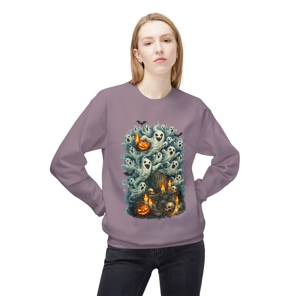 Halloween Ghost Crewneck Sweatshirt — Cute Haunted Pumpkin & Spirits Graphic