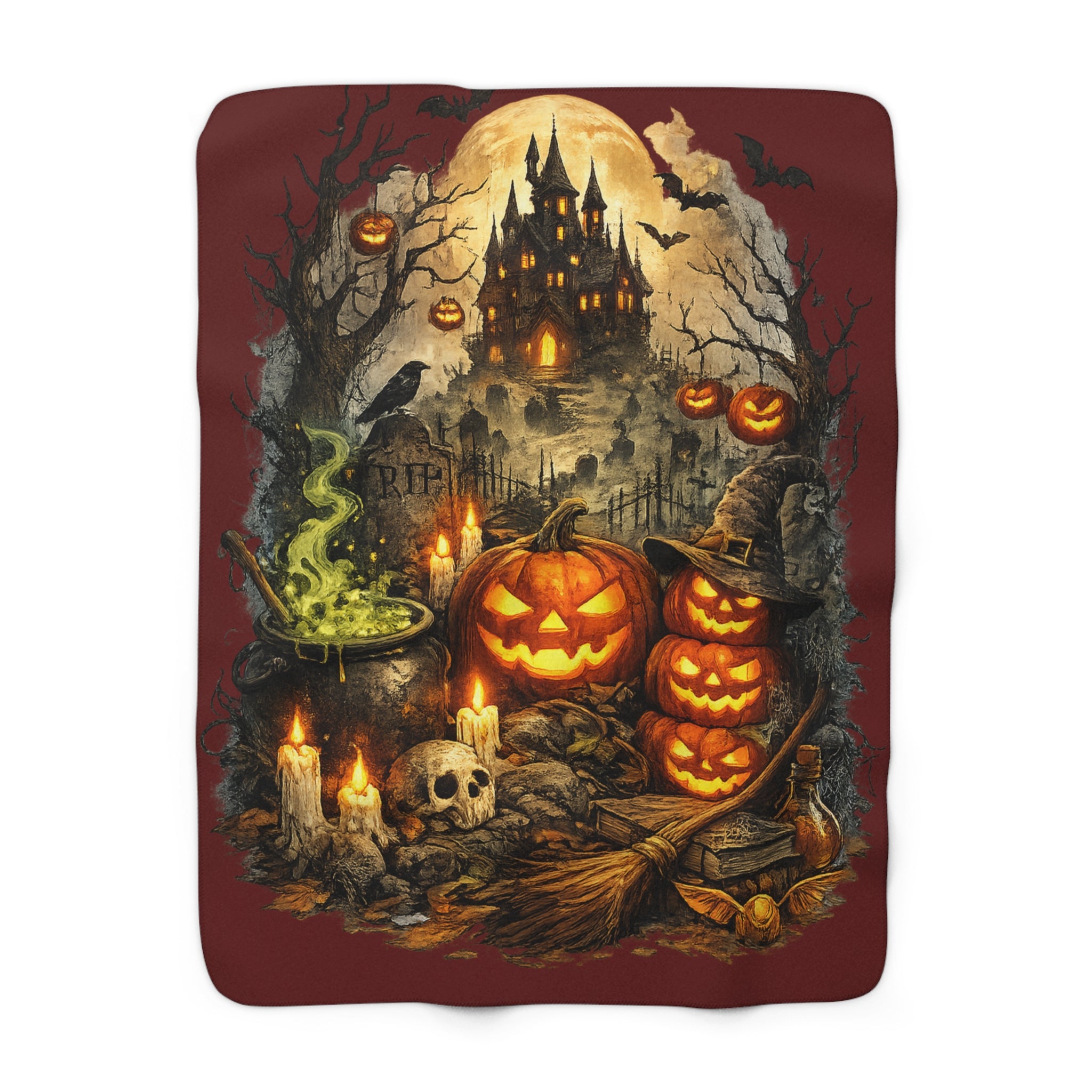 Halloween Sherpa Blanket - Haunted Pumpkin Jack-O'-Lantern Design