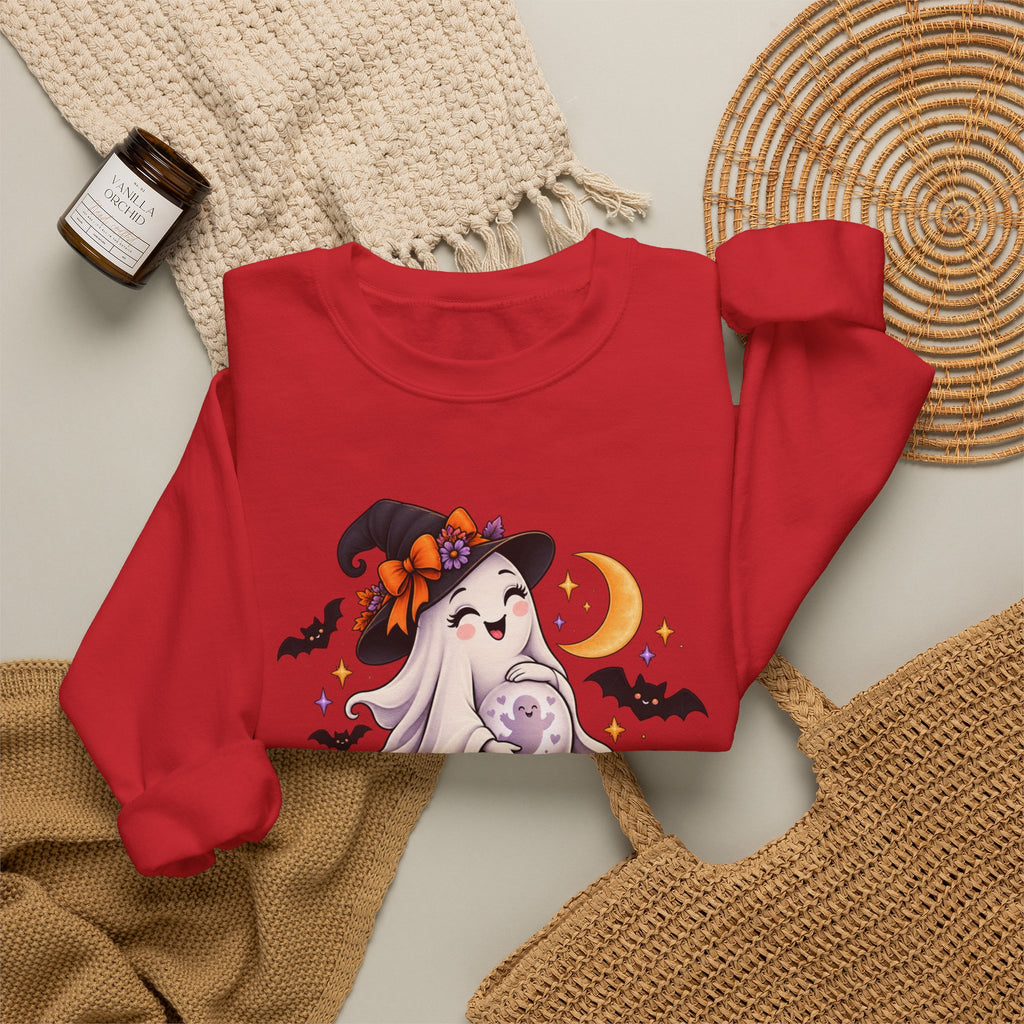 Halloween Maternity Sweatshirt — "A Little Boo Is Due" Ghost Mom Crewneck