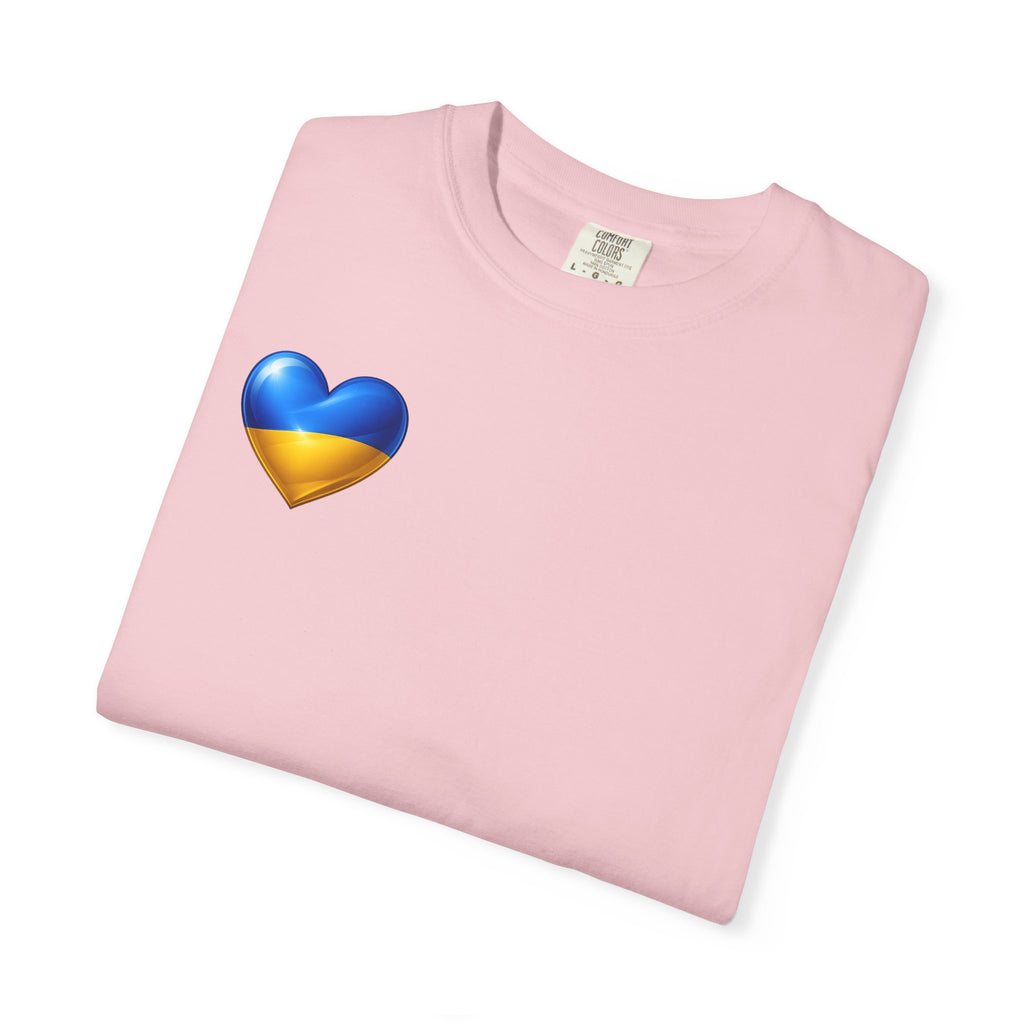 T-Shirt — USA & Ukraine Flag Heart Graphic Tee (Back Flag Image)