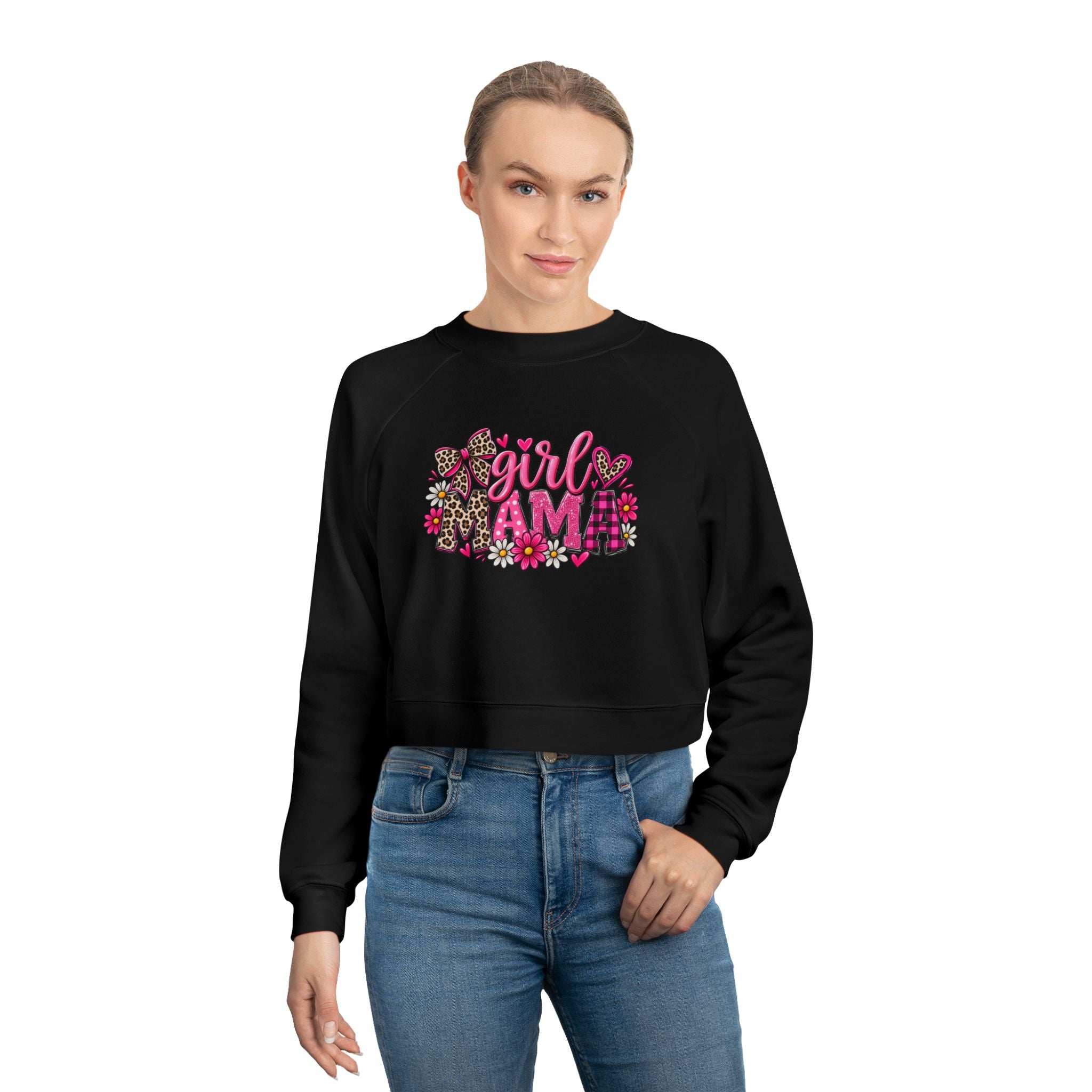 Cropped Pullover - "Girl I Am" Floral Graphic Fleece