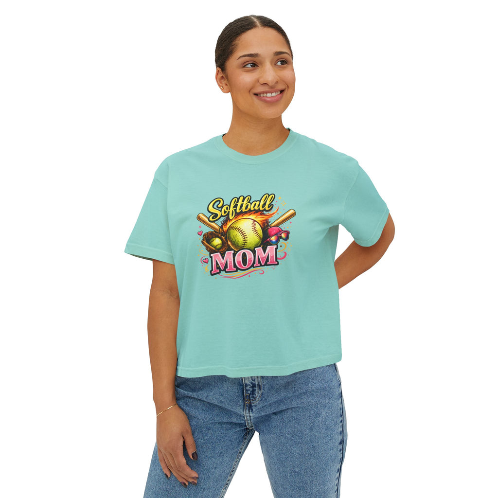 Softball Mom Boxy Tee — Cute Retro Softball Graphic for Baseball Moms