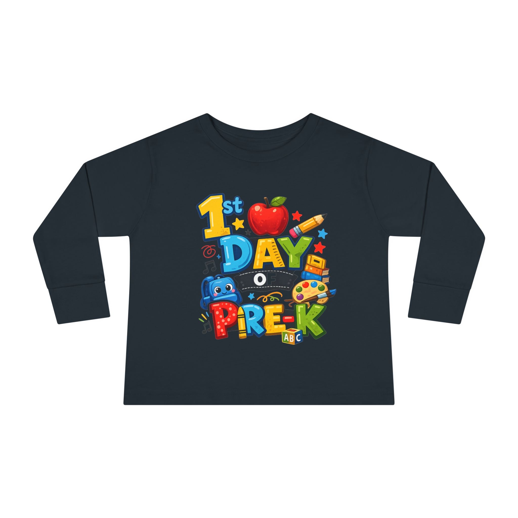 1st Day of Pre-K Toddler Long Sleeve Tee — Colorful Back-to-School Shirt