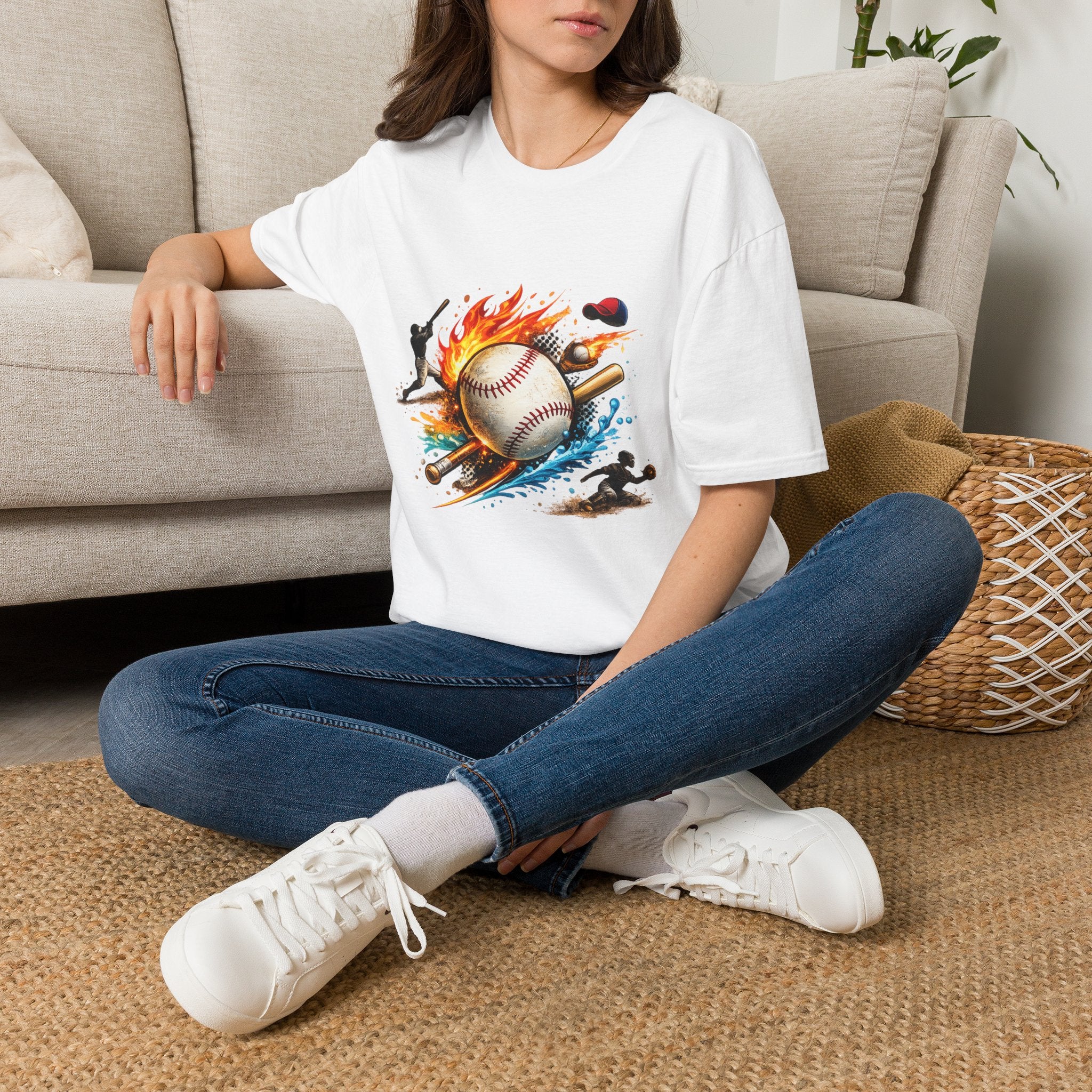 Baseball Inferno T-Shirt — Flaming Ball & Players Graphic Baseball Tee