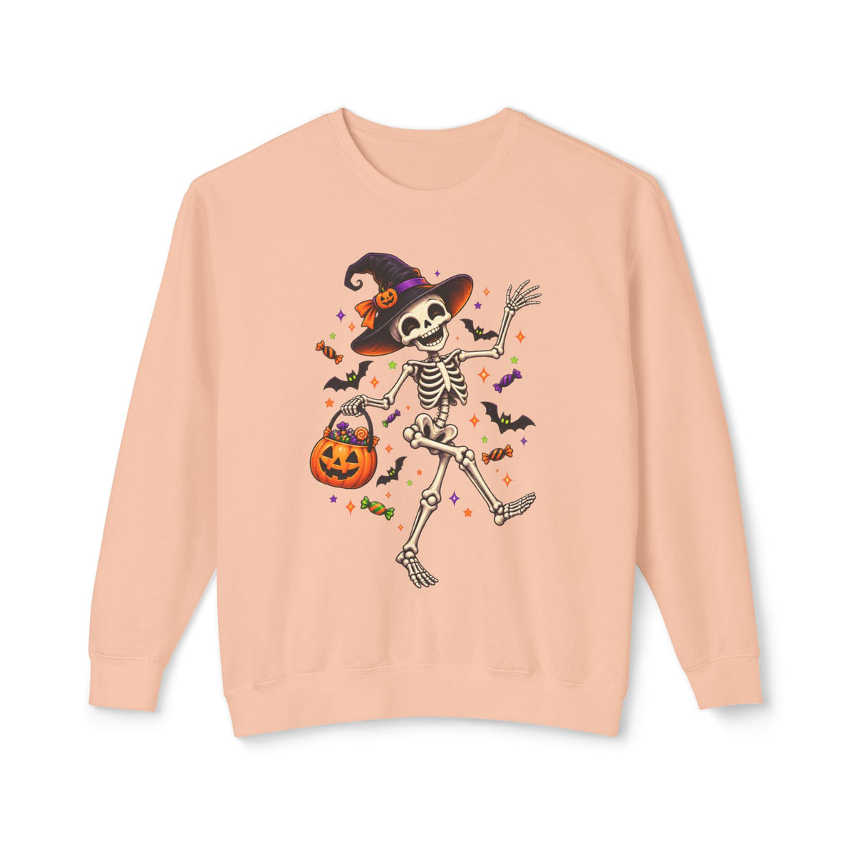 Halloween Dancing Skeleton Sweatshirt — Witch Hat Trick-or-Treat Pumpkin Design