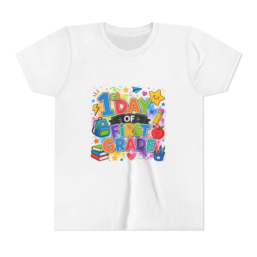 1st Day of First Grade Youth Tee — Colorful Back-to-School Kids Shirt