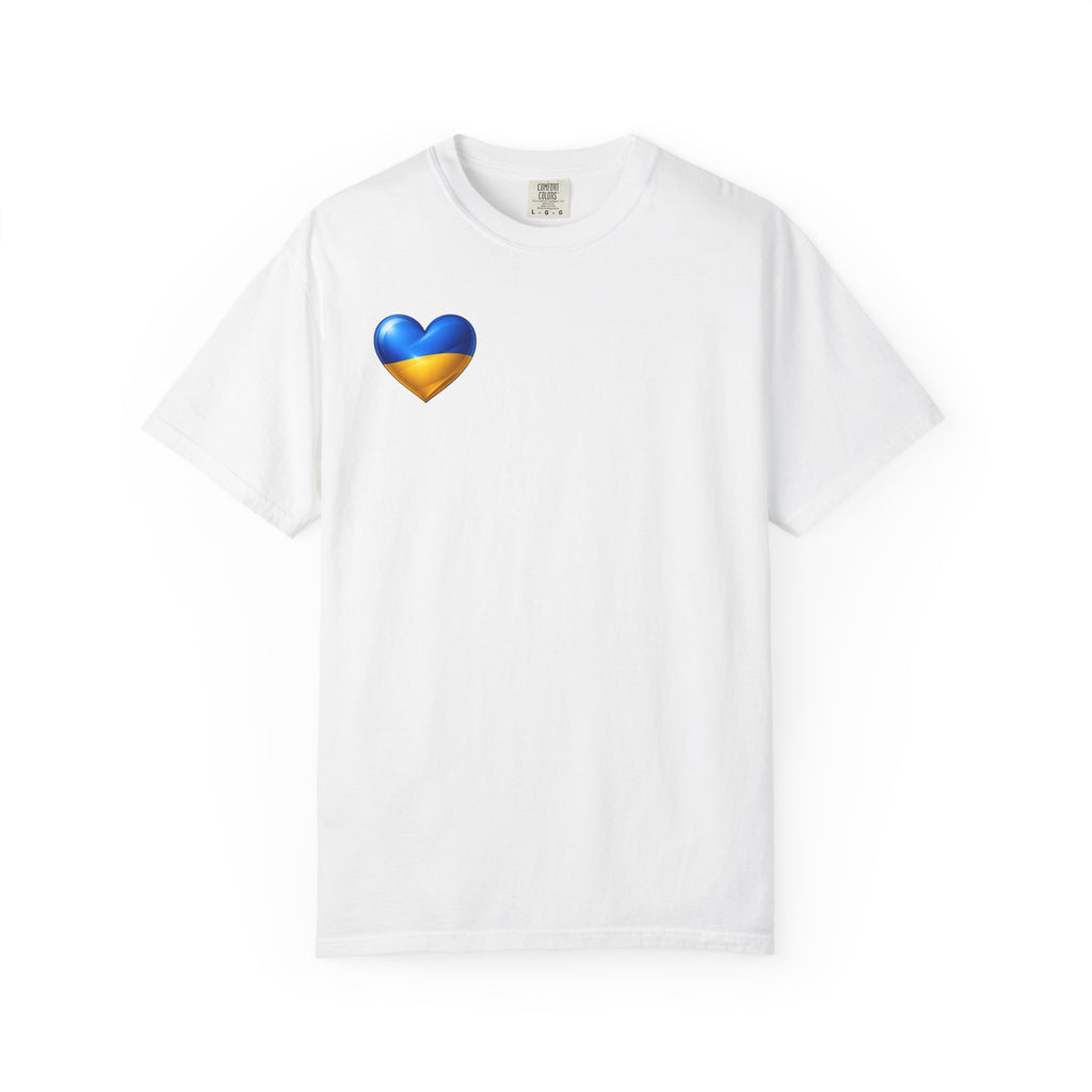 T-Shirt — USA & Ukraine Flag Heart Graphic Tee (Back Flag Image)