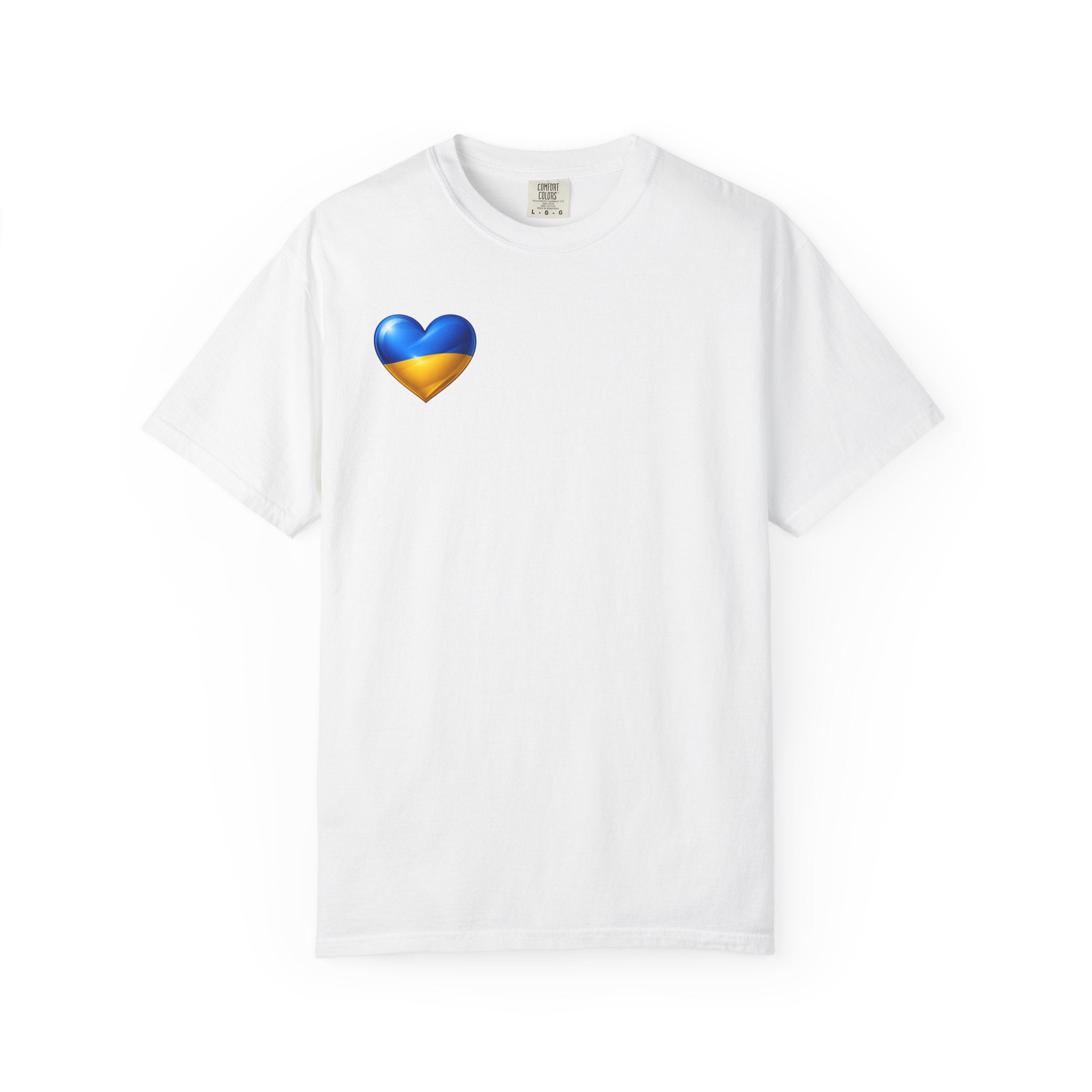 T-Shirt — USA & Ukraine Flag Heart Graphic Tee (Back Flag Image)