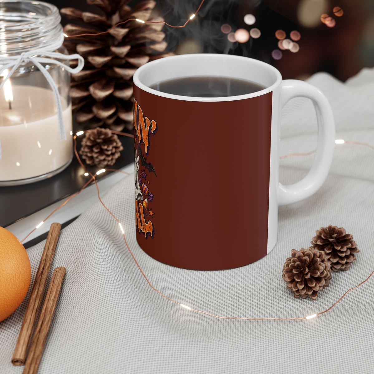 Halloween 'Creepin' It Real' Ceramic Mug — Funny Ghost Pumpkin Coffee Cup (11oz, 15oz)