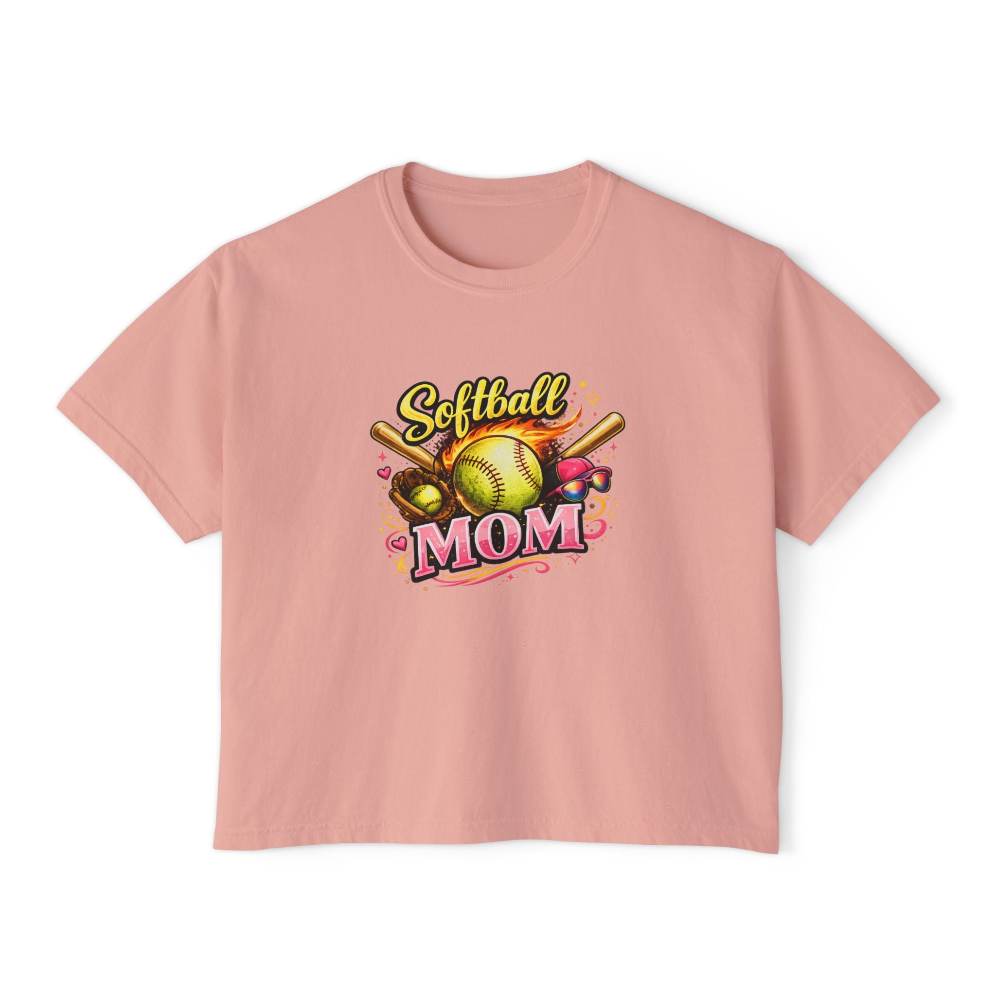 Softball Mom Boxy Tee — Cute Retro Softball Graphic for Baseball Moms