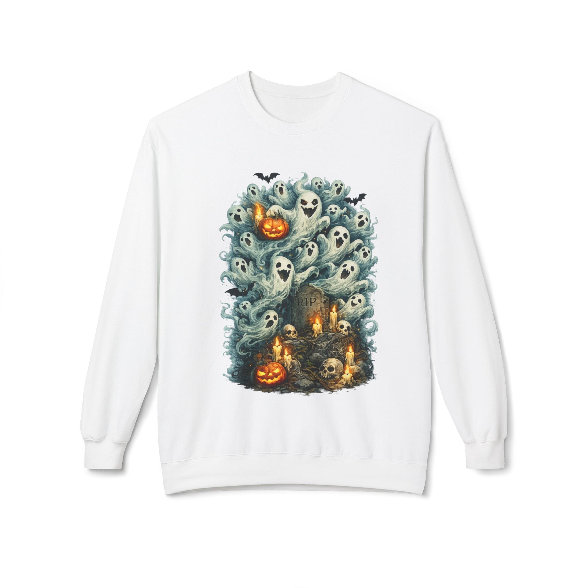 Halloween Ghost Crewneck Sweatshirt — Cute Haunted Pumpkin & Spirits Graphic