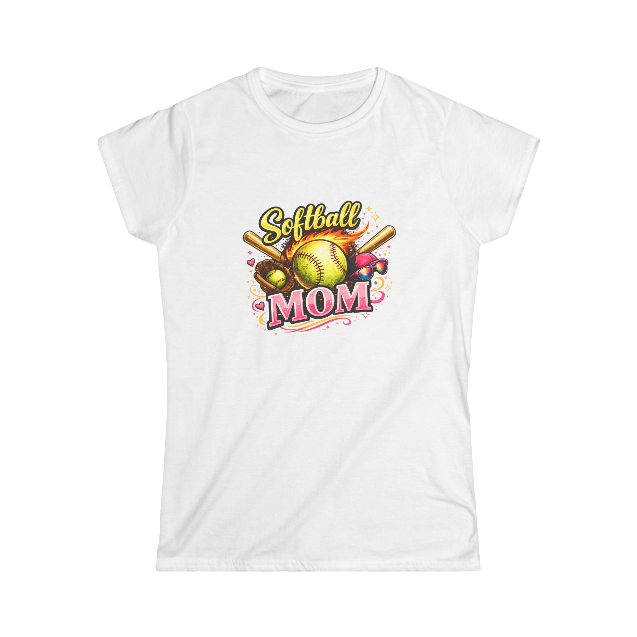 Softball Mom T-Shirt — Women's Softstyle Tee (Softball Graphic)