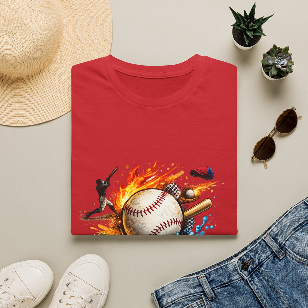 Baseball Inferno T-Shirt — Flaming Ball & Players Graphic Baseball Tee