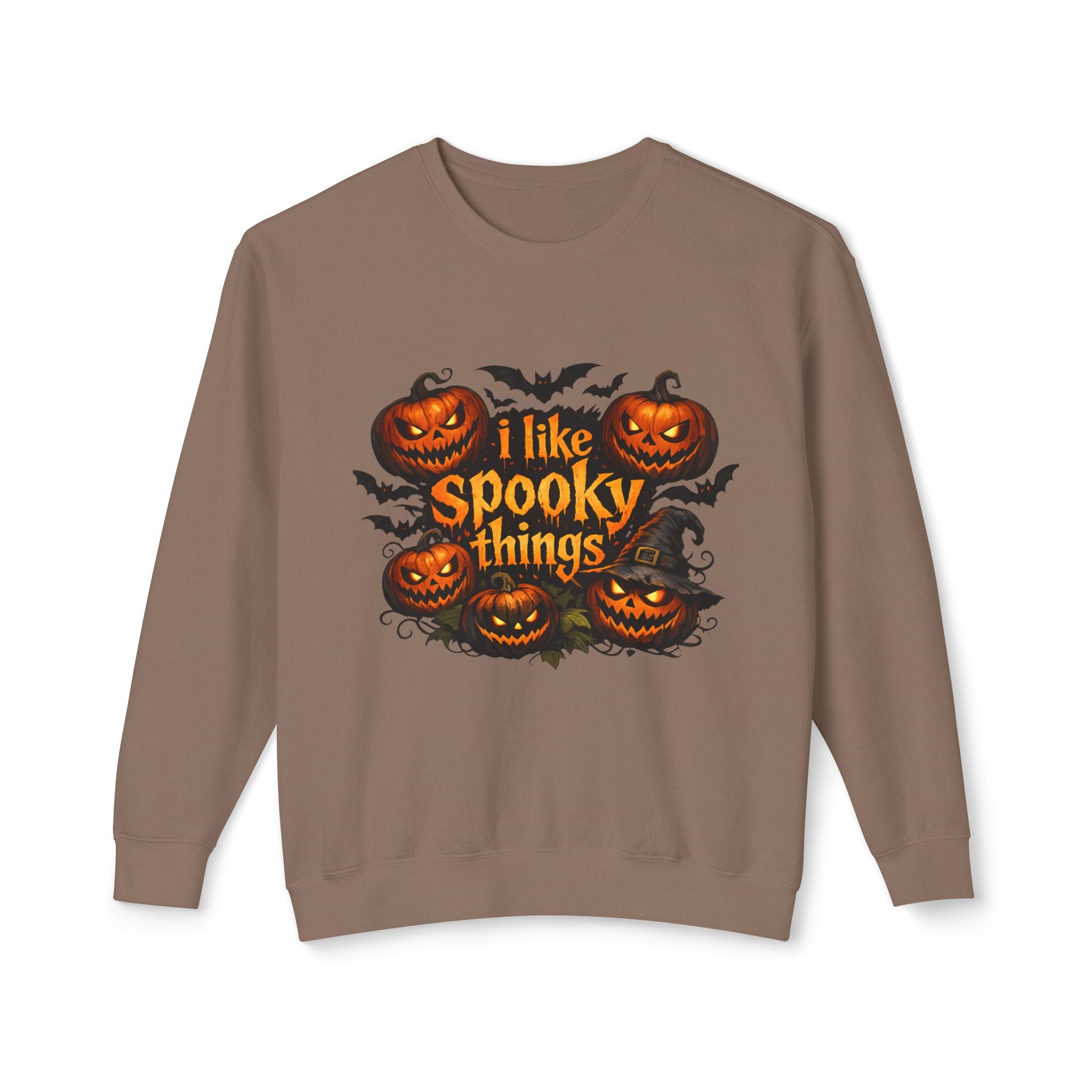 Halloween Sweatshirt — "I Like Spooky Things" Pumpkin & Bats Crewneck