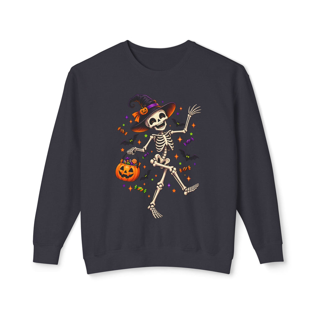Halloween Dancing Skeleton Sweatshirt — Witch Hat Trick-or-Treat Pumpkin Design