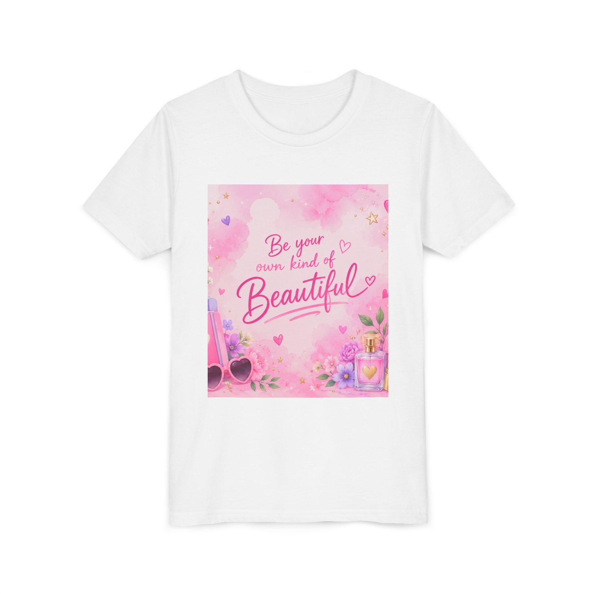 Youth Tee — “Be Your Own Kind of Beautiful” Pink Floral Graphic