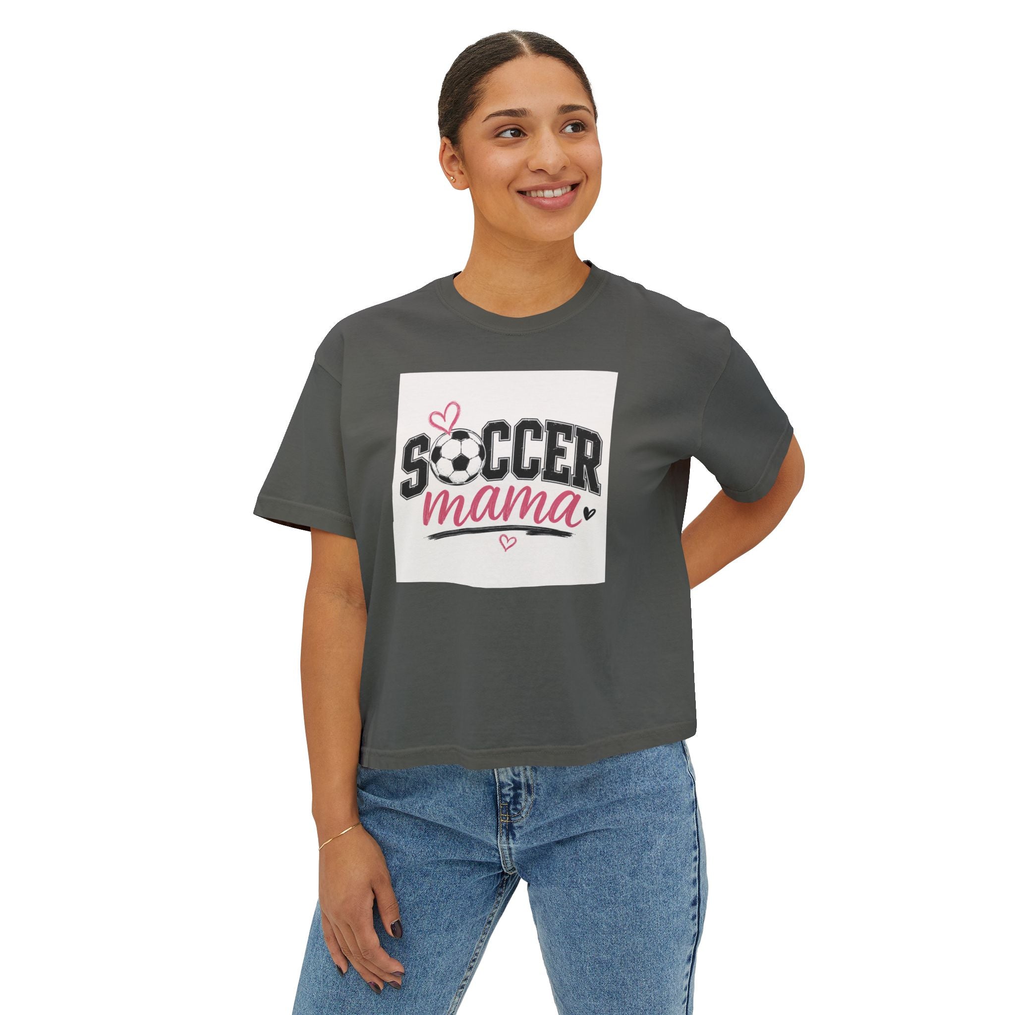 Soccer Mama Boxy Tee — Women's Soccer Mom Shirt with Heart Soccer Ball