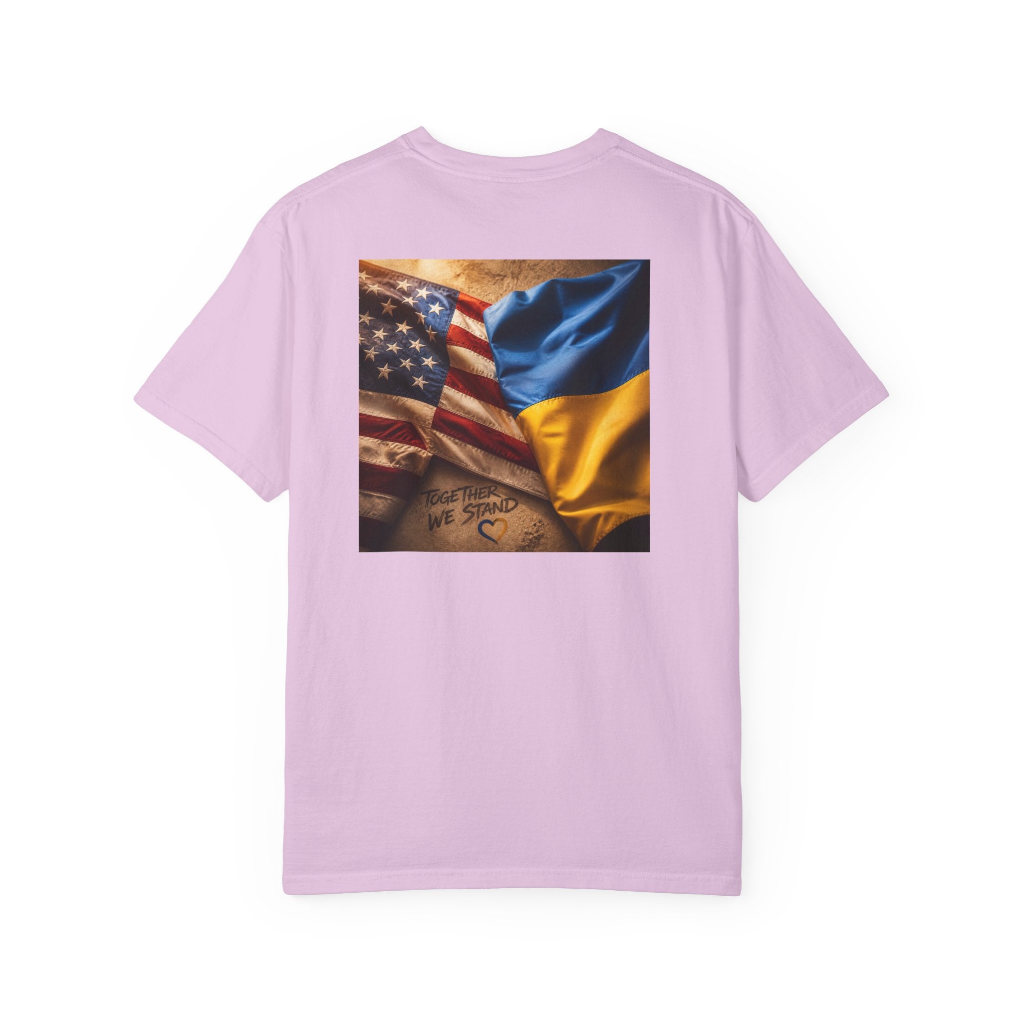 T-Shirt — USA & Ukraine Flag Heart Graphic Tee (Back Flag Image)