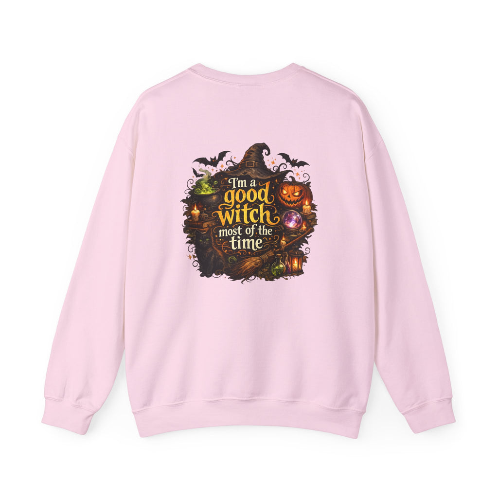 Witch Crewneck Sweatshirt — “I’m a Good Witch (Most of the Time)” Halloween Pullover