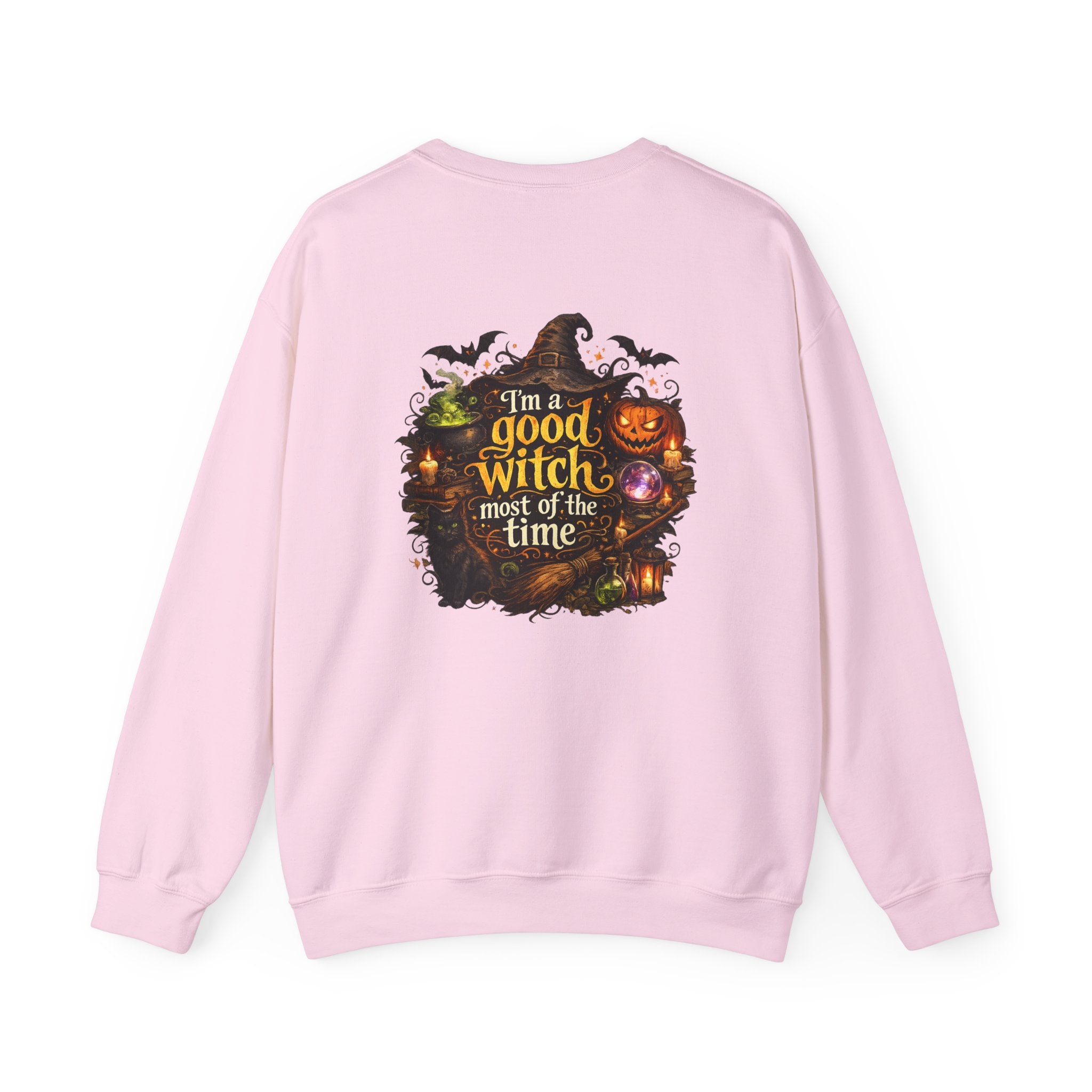Witch Crewneck Sweatshirt — “I’m a Good Witch (Most of the Time)” Halloween Pullover