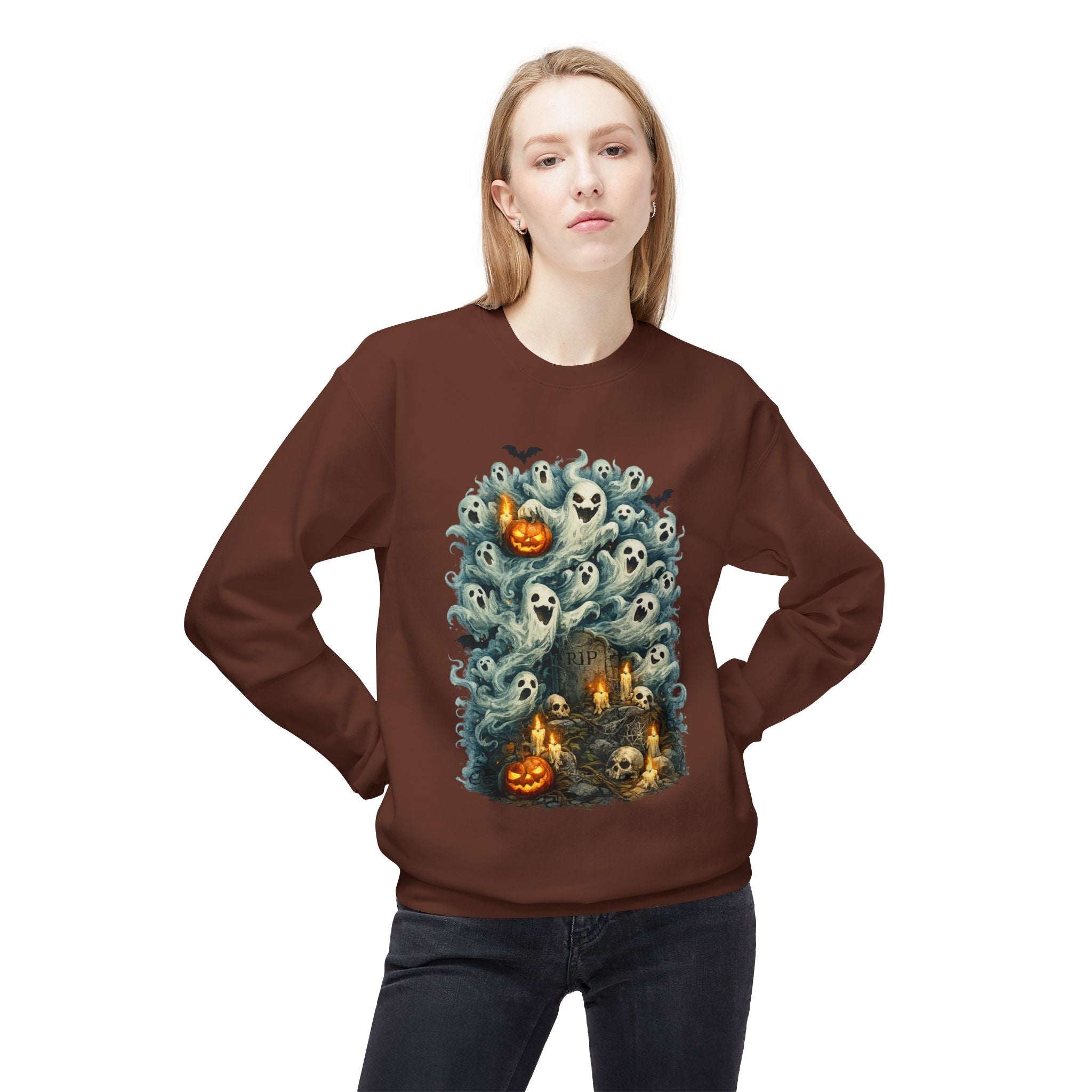 Halloween Ghost Crewneck Sweatshirt — Cute Haunted Pumpkin & Spirits Graphic