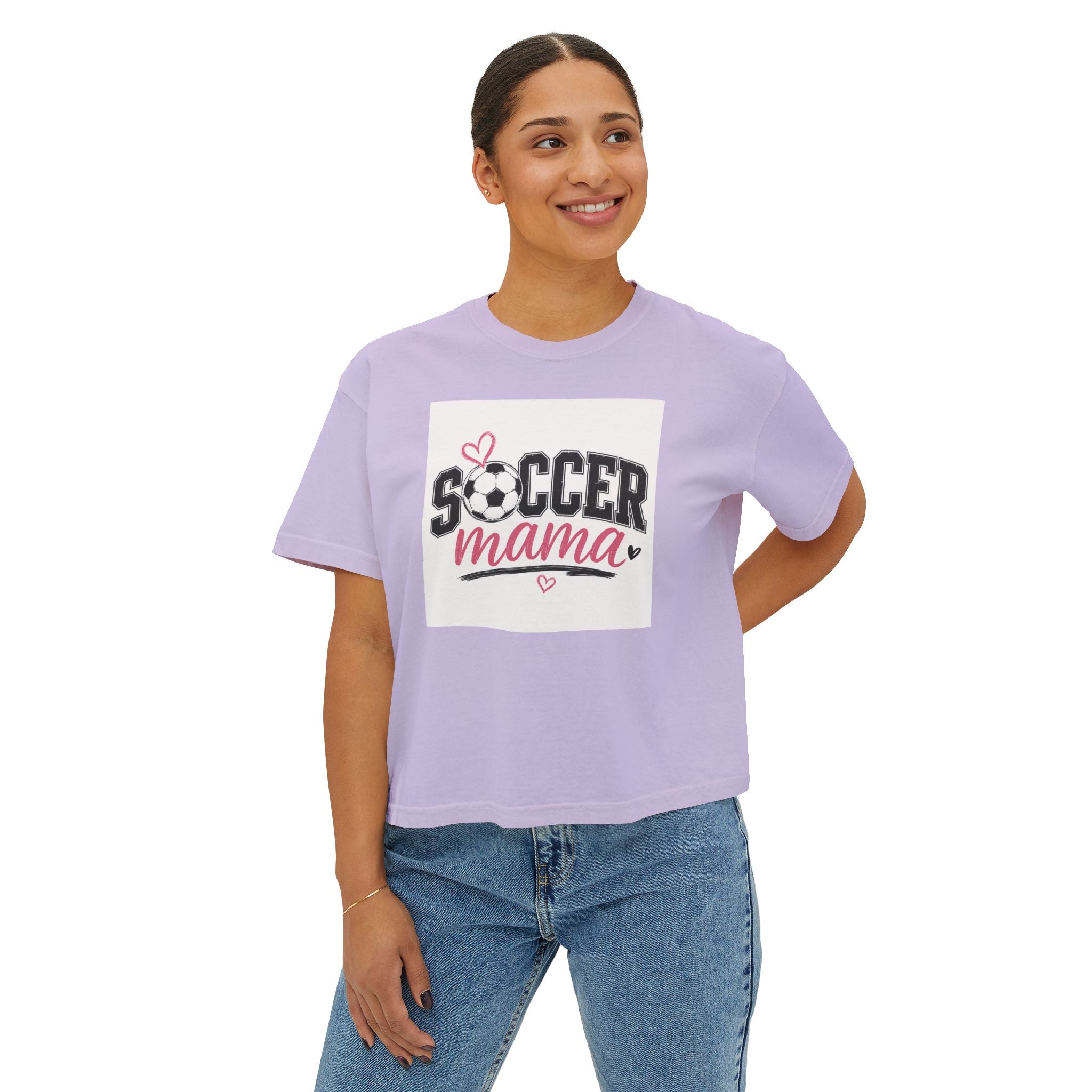 Soccer Mama Boxy Tee — Women's Soccer Mom Shirt with Heart Soccer Ball