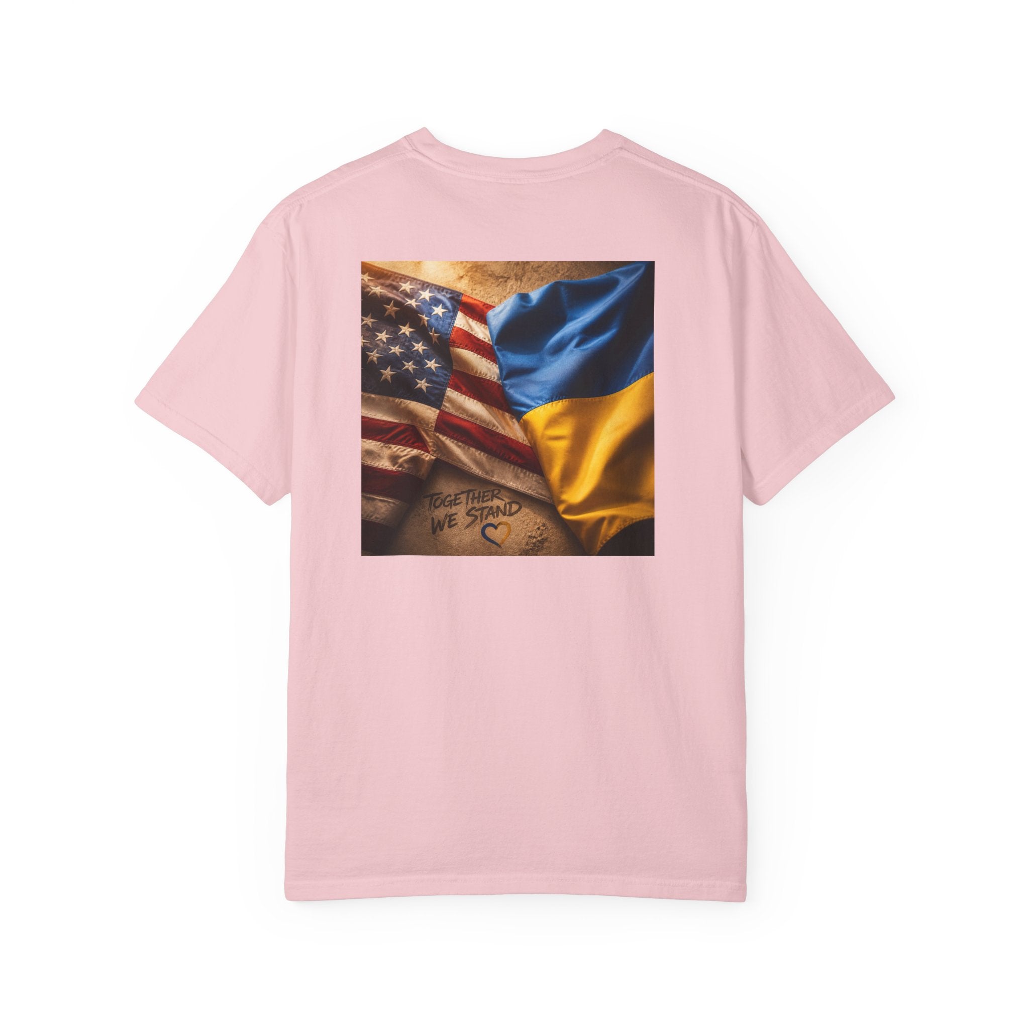 T-Shirt — USA & Ukraine Flag Heart Graphic Tee (Back Flag Image)