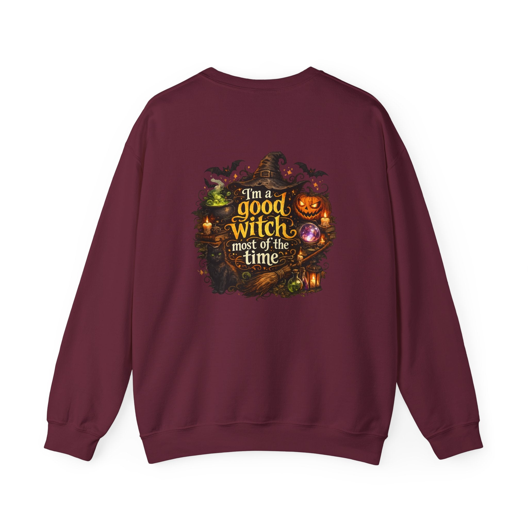 Witch Crewneck Sweatshirt — “I’m a Good Witch (Most of the Time)” Halloween Pullover