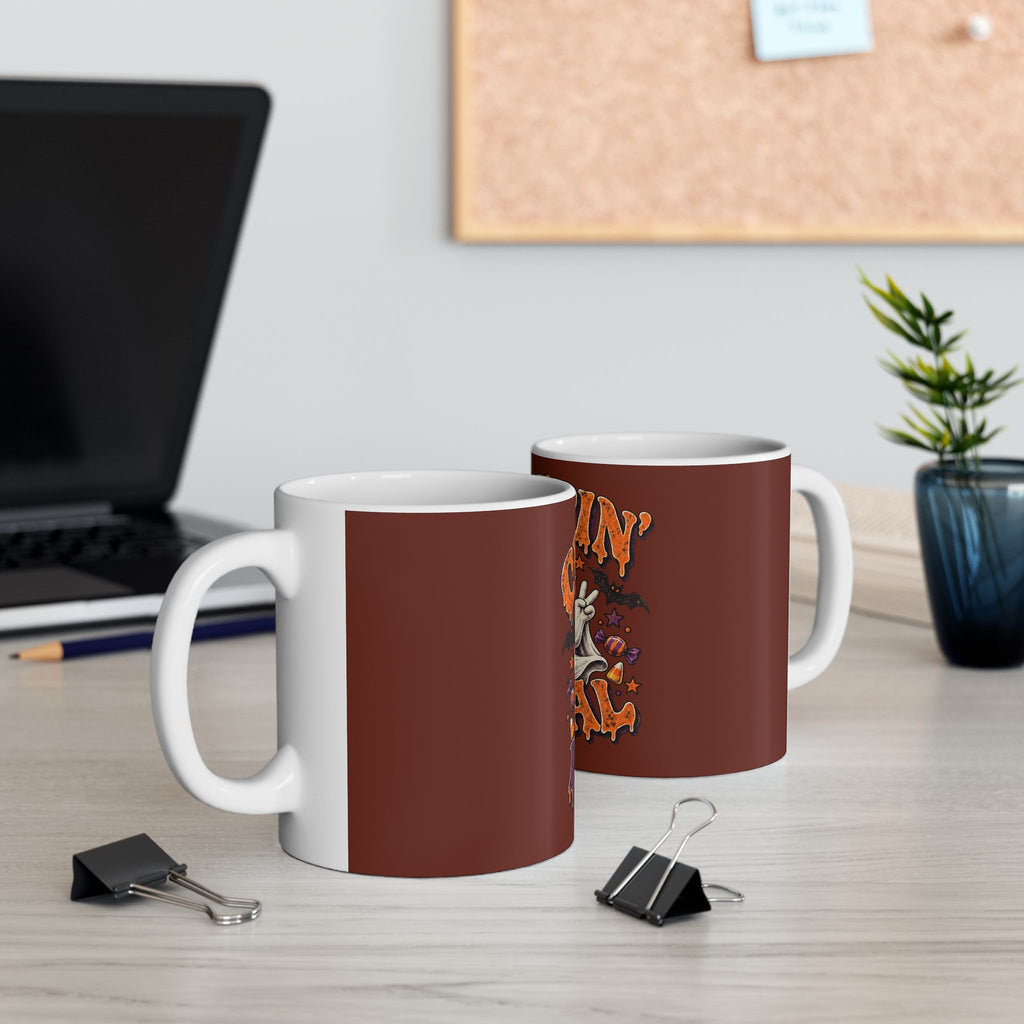 Halloween 'Creepin' It Real' Ceramic Mug — Funny Ghost Pumpkin Coffee Cup (11oz, 15oz)