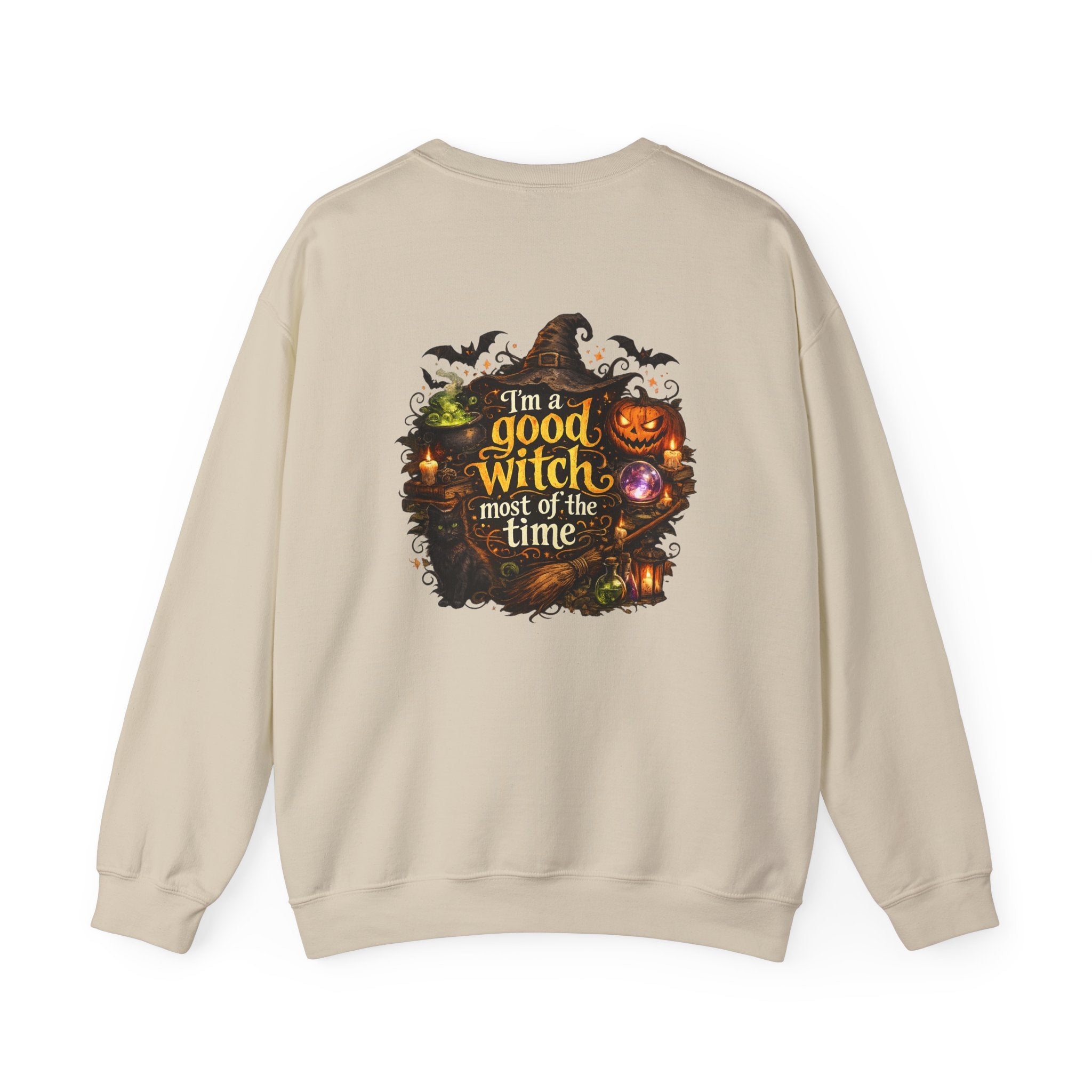 Witch Crewneck Sweatshirt — “I’m a Good Witch (Most of the Time)” Halloween Pullover