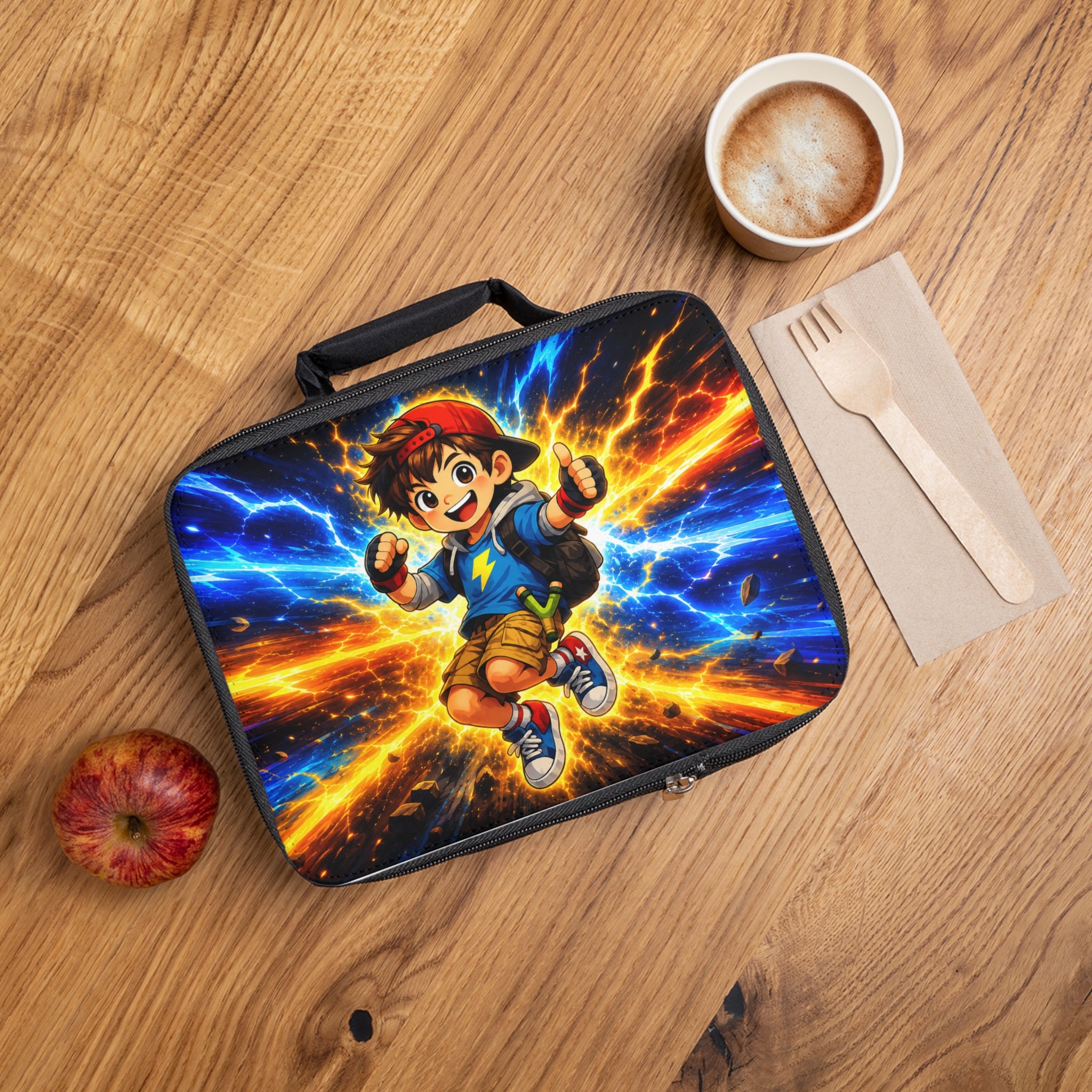 Kids Lightning Adventure Lunch Bag — Energetic Cartoon Boy Design