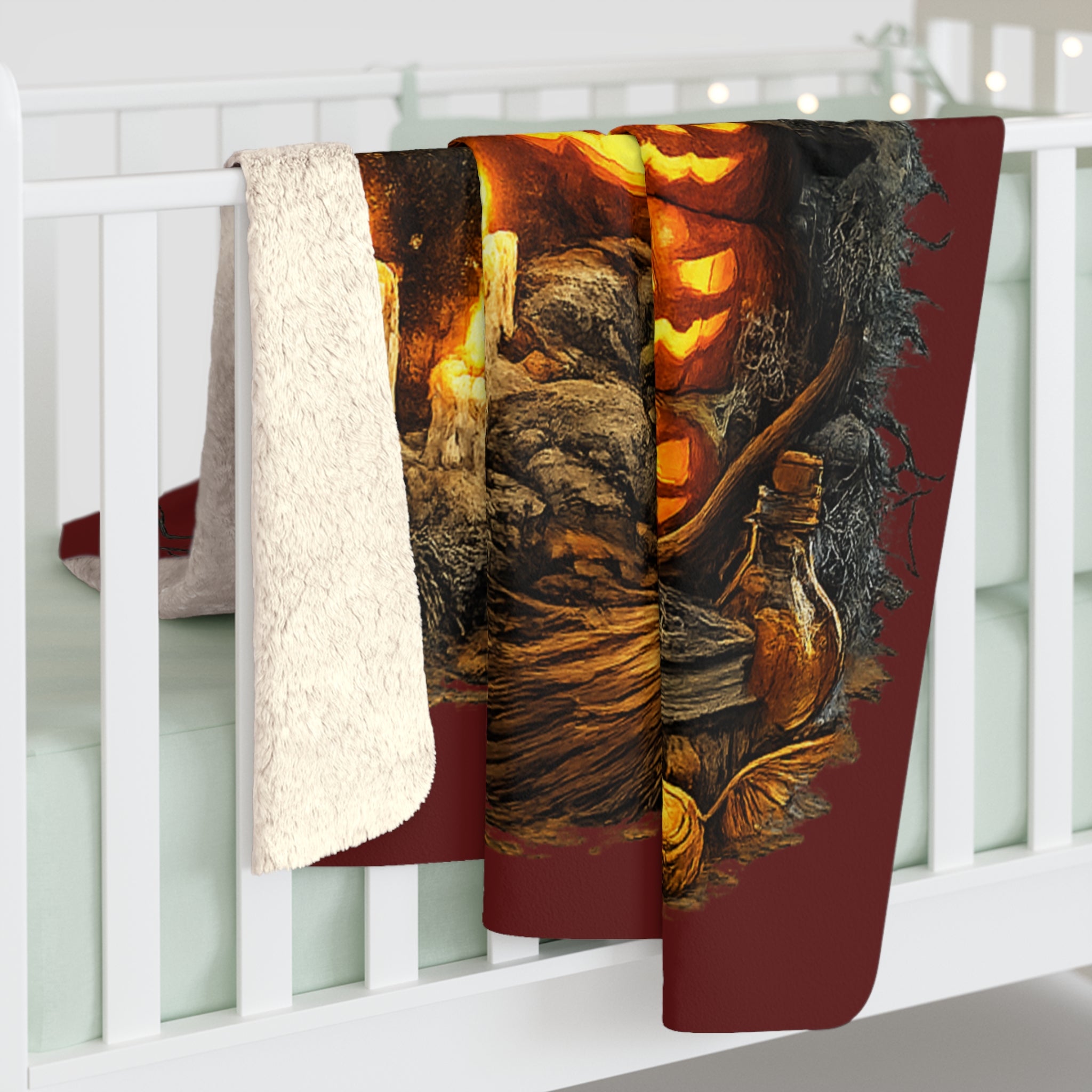 Halloween Sherpa Blanket - Haunted Pumpkin Jack-O'-Lantern Design