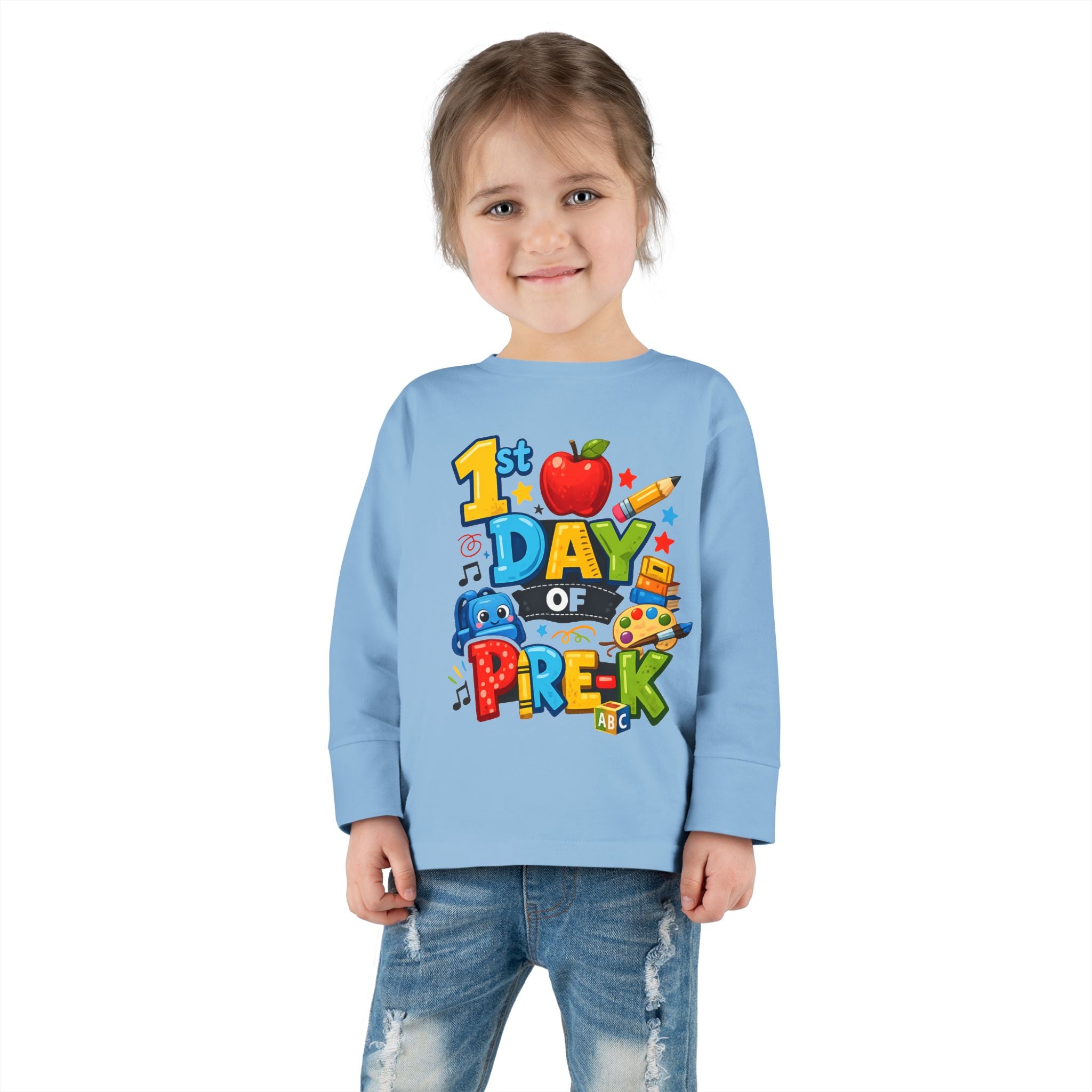 1st Day of Pre-K Toddler Long Sleeve Tee — Colorful Back-to-School Shirt