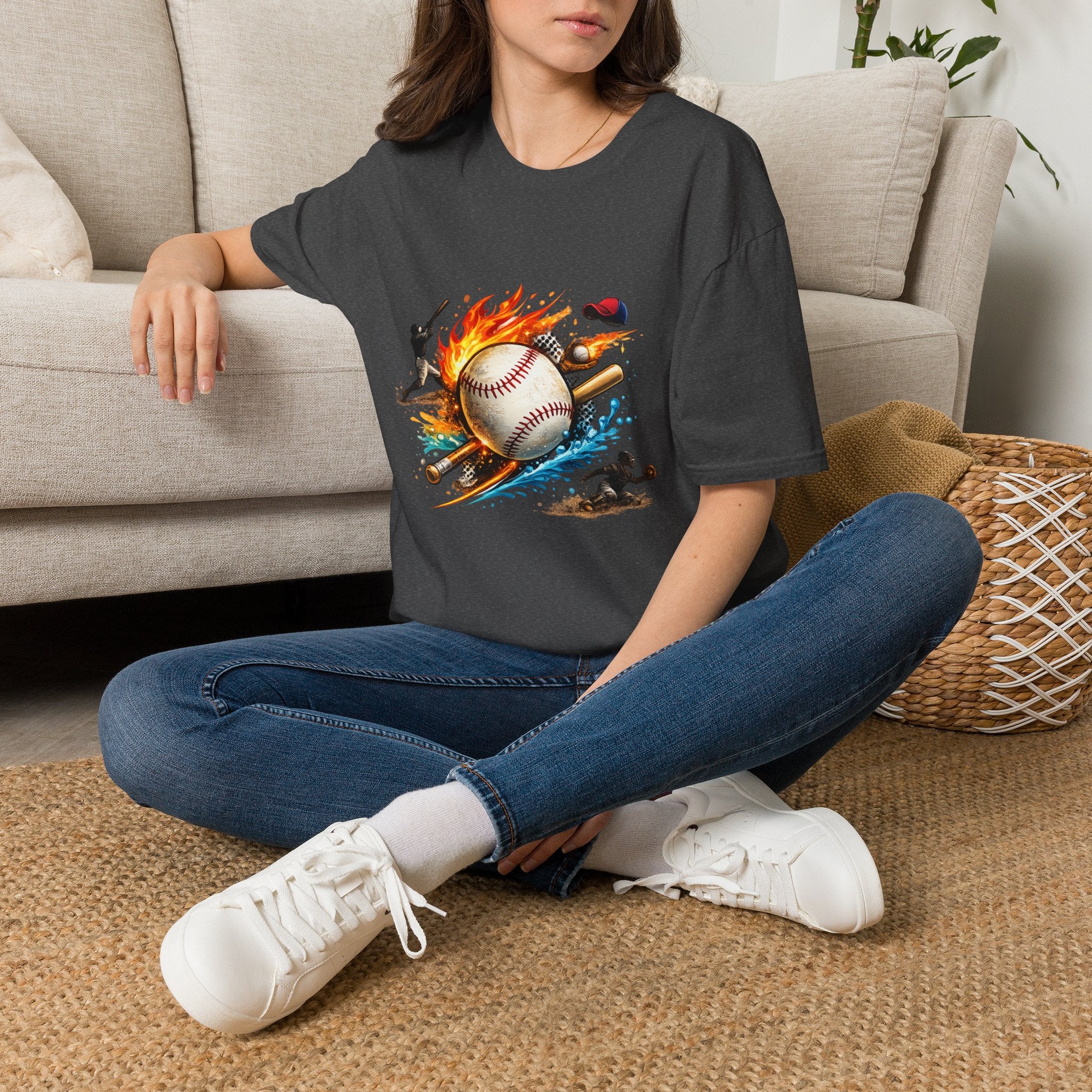 Baseball Inferno T-Shirt — Flaming Ball & Players Graphic Baseball Tee