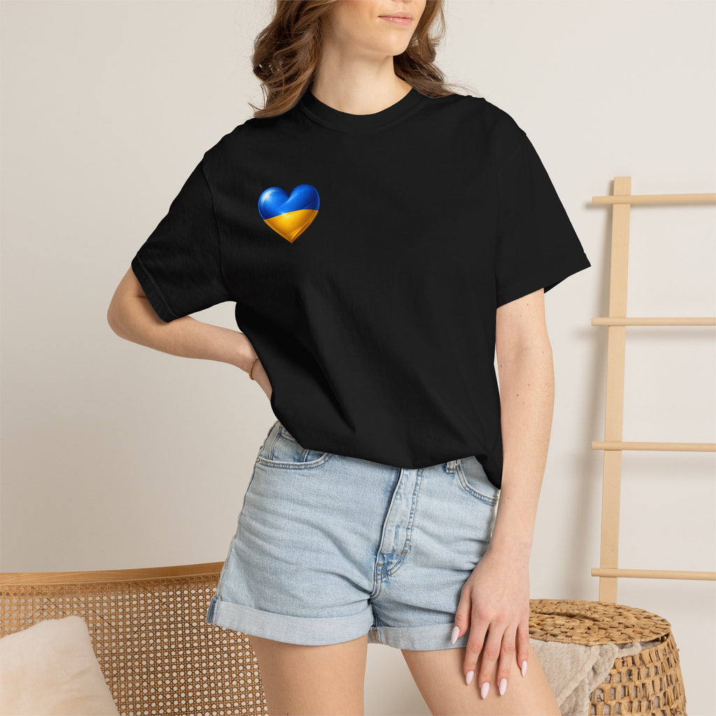 T-Shirt — USA & Ukraine Flag Heart Graphic Tee (Back Flag Image)