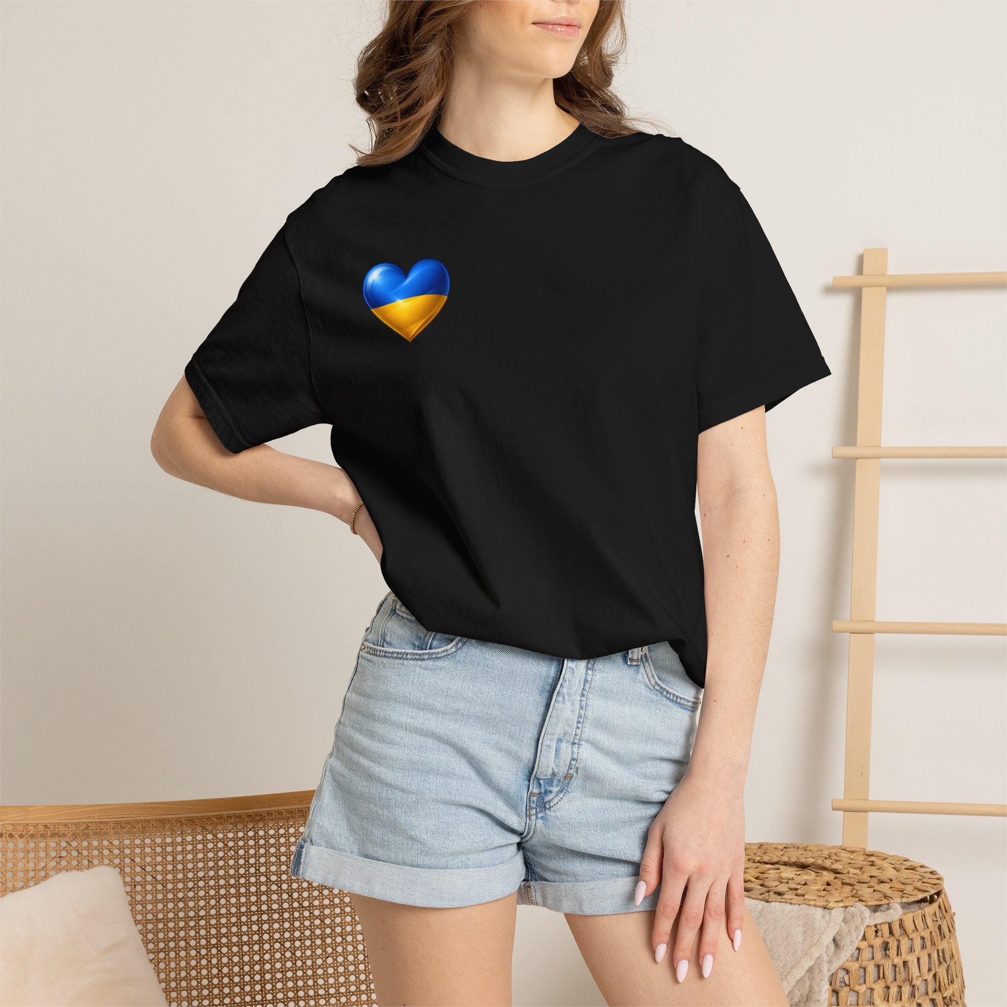 T-Shirt — USA & Ukraine Flag Heart Graphic Tee (Back Flag Image)