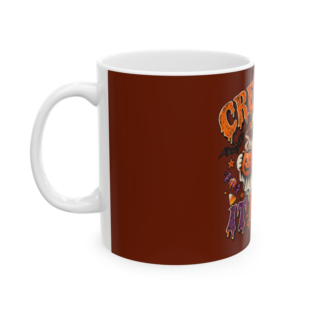 Halloween 'Creepin' It Real' Ceramic Mug — Funny Ghost Pumpkin Coffee Cup (11oz, 15oz)