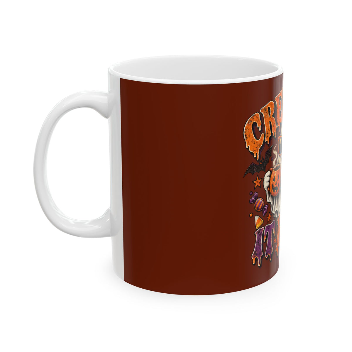 Halloween 'Creepin' It Real' Ceramic Mug — Funny Ghost Pumpkin Coffee Cup (11oz, 15oz)