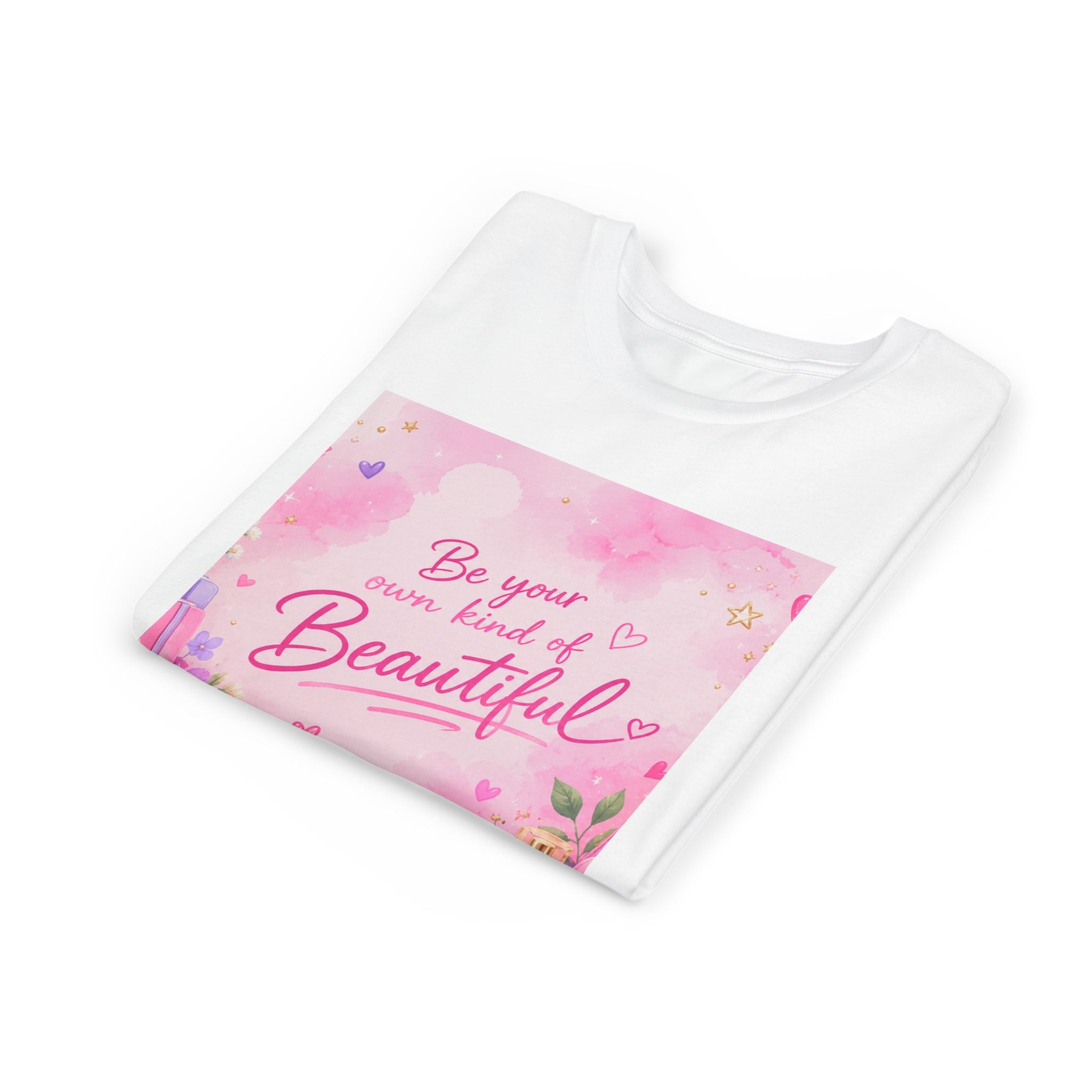 Youth Tee — “Be Your Own Kind of Beautiful” Pink Floral Graphic