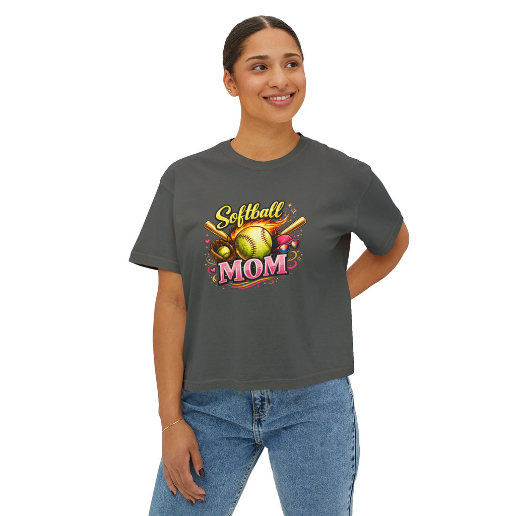 Softball Mom Boxy Tee — Cute Retro Softball Graphic for Baseball Moms