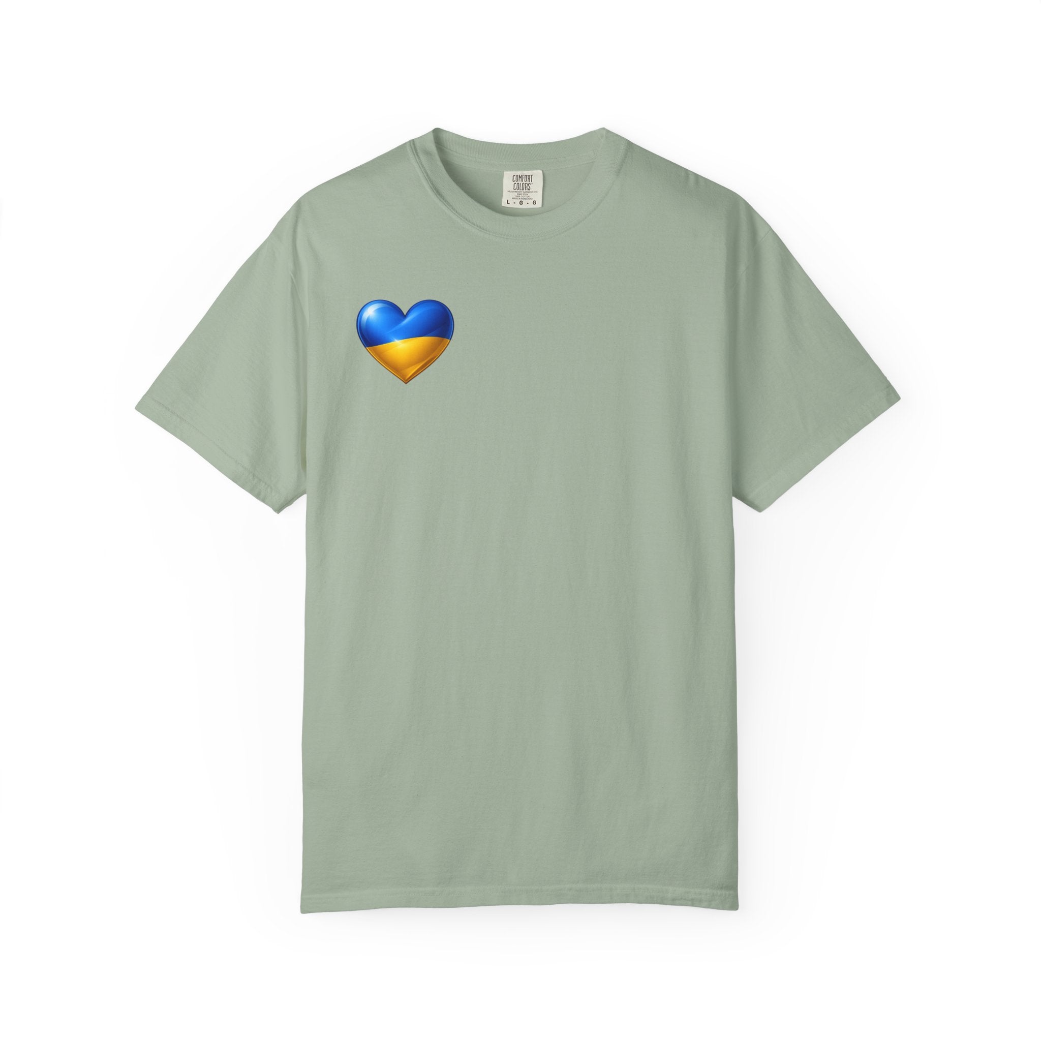 T-Shirt — USA & Ukraine Flag Heart Graphic Tee (Back Flag Image)