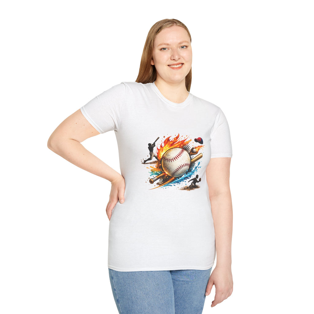 Baseball Inferno T-Shirt — Flaming Ball & Players Graphic Baseball Tee