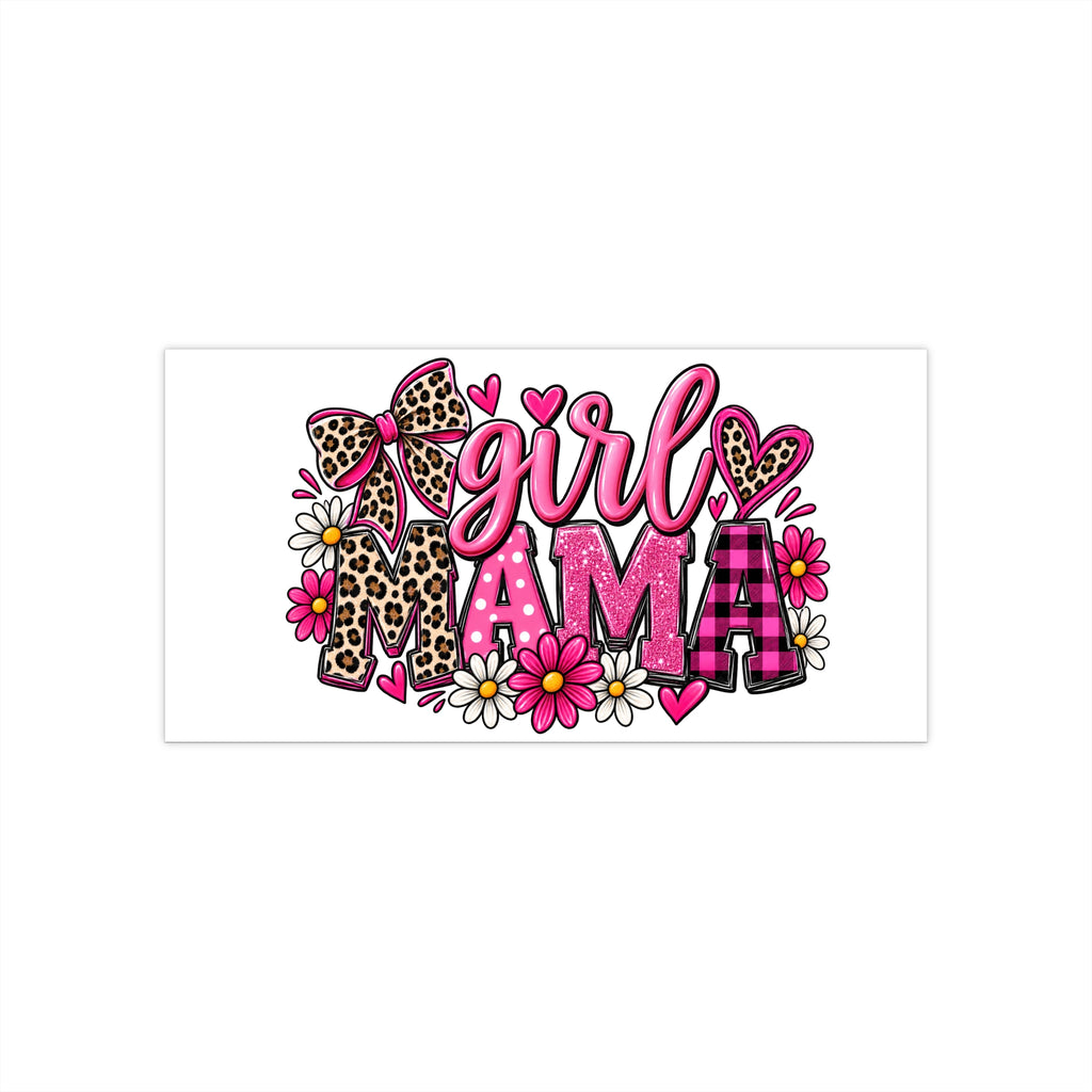 Girl Mama Bumper Sticker — Pink Leopard, Plaid & Floral Car Decal
