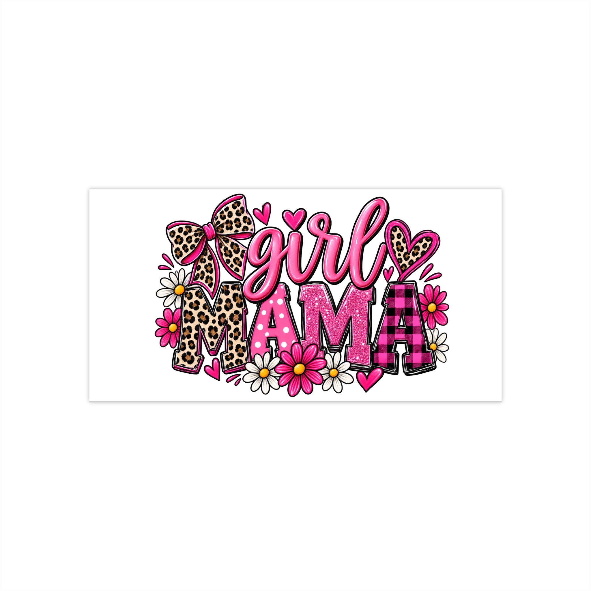 Girl Mama Bumper Sticker — Pink Leopard, Plaid & Floral Car Decal